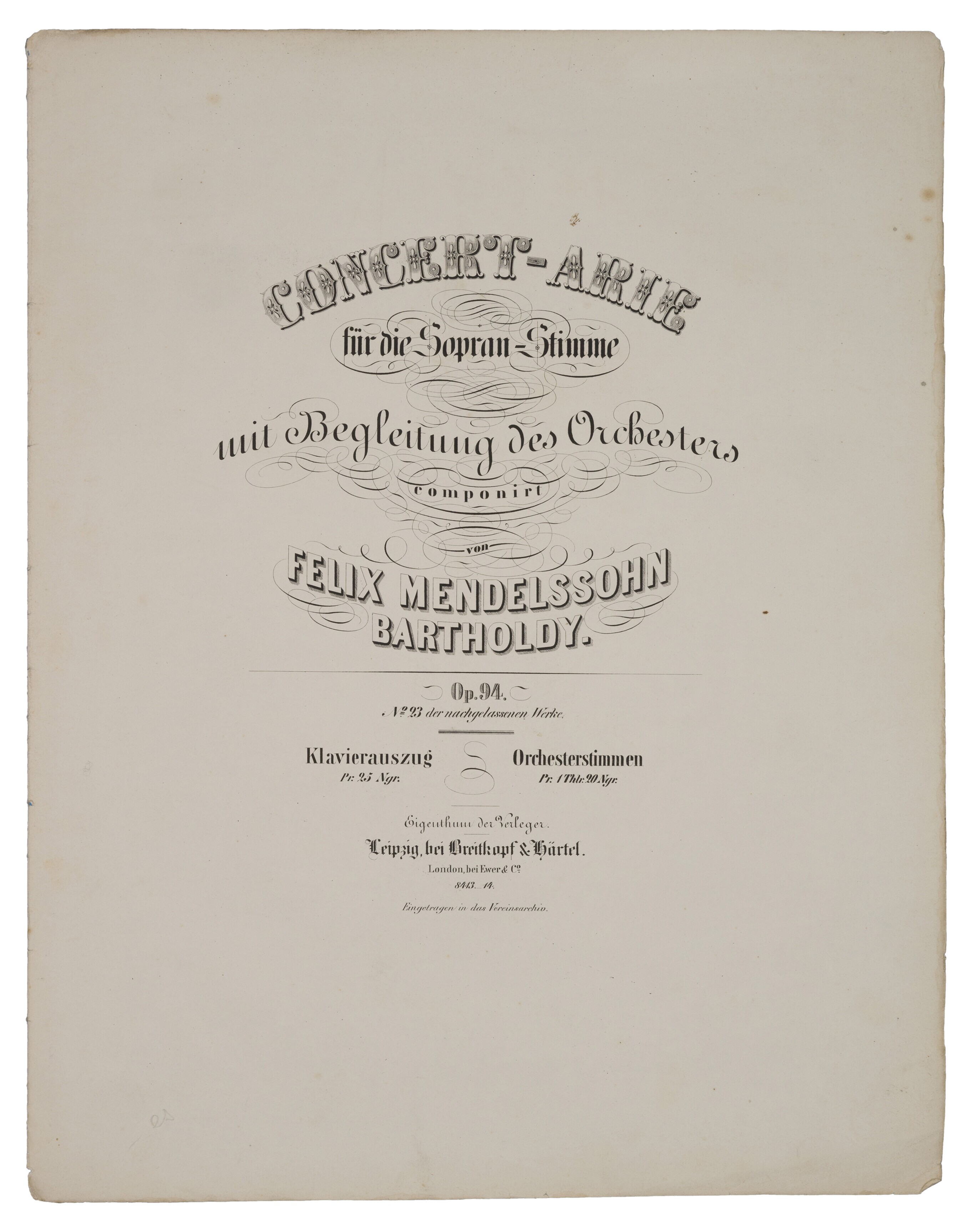 Felix Mendelssohn Bartholdy, »Infelice! – Ah, ritorna, età felice« op. 94 (Felix-Mendelssohn-Bartholdy-Stiftung RR-F)