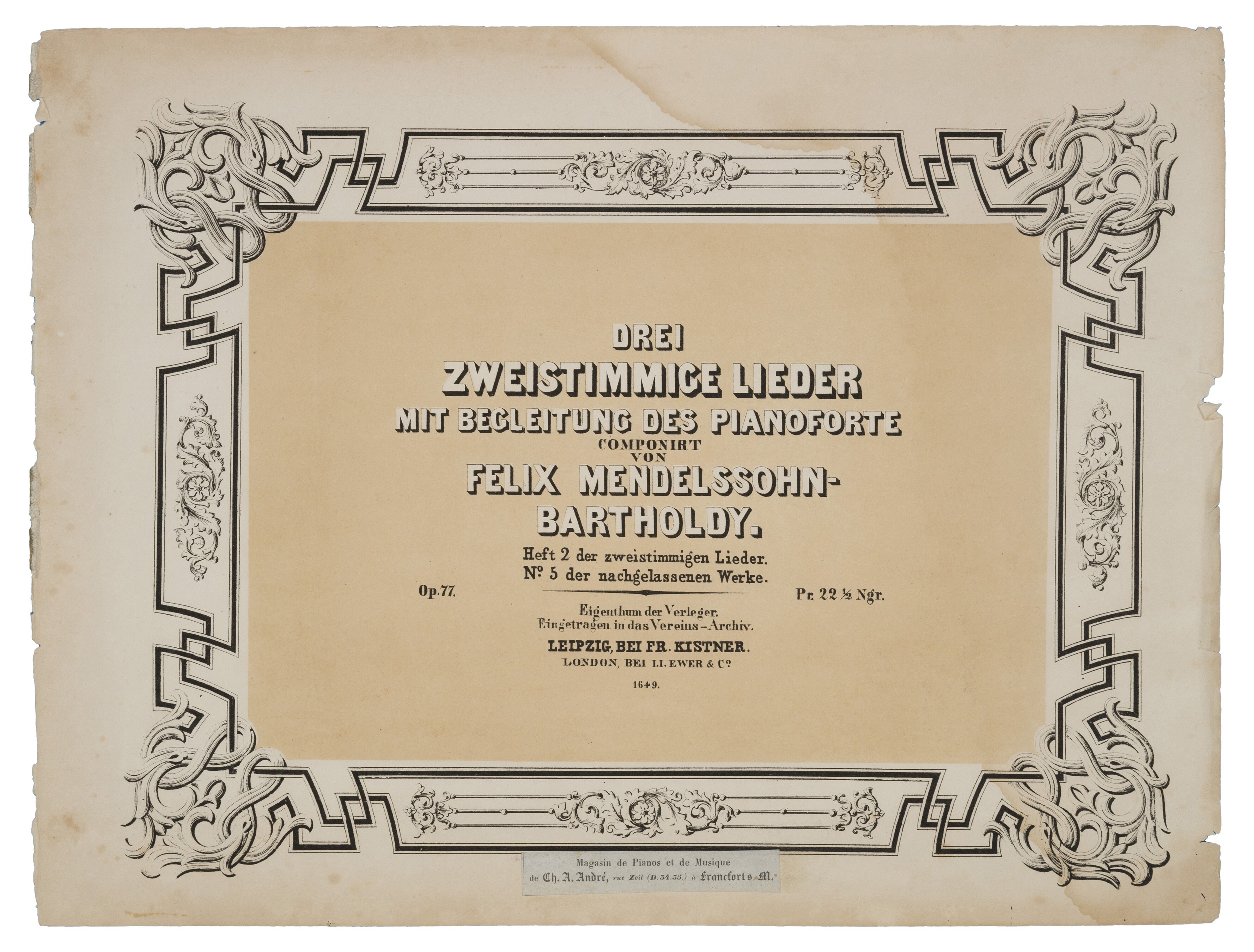 Felix Mendelssohn Bartholdy, Drei Lieder für zwei Singstimmen und Klavier op. 78 (Felix-Mendelssohn-Bartholdy-Stiftung RR-F)