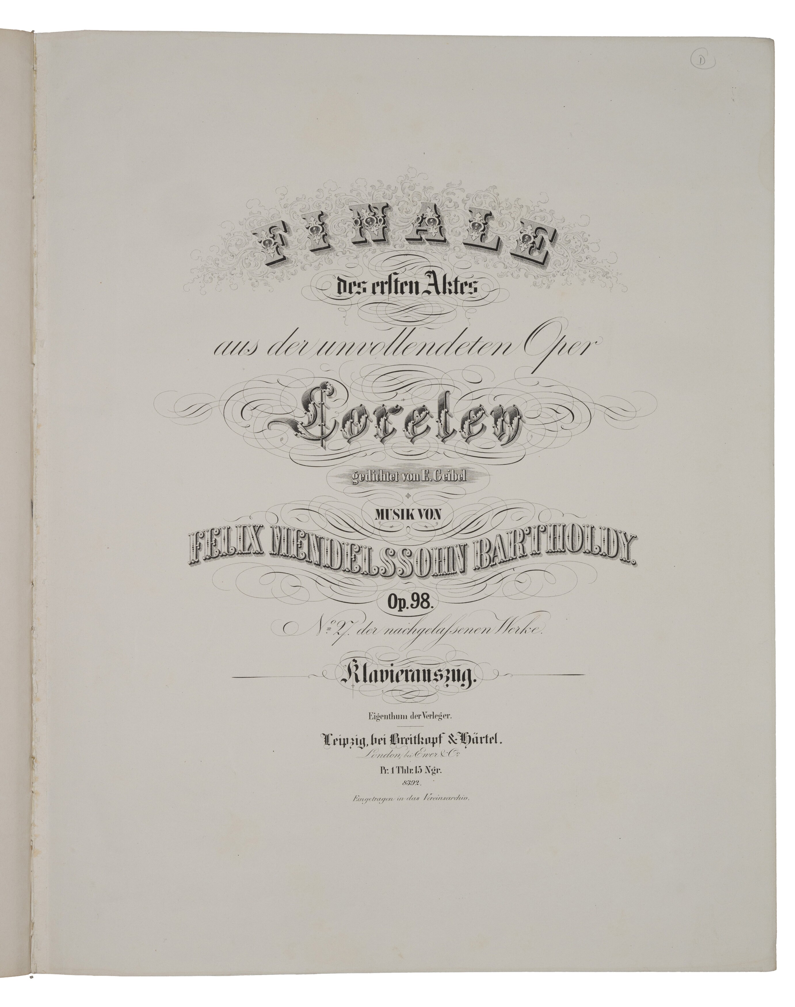 Felix Mendelssohn Bartholdy, Die Lorelei op. 98 (Felix-Mendelssohn-Bartholdy-Stiftung RR-F)
