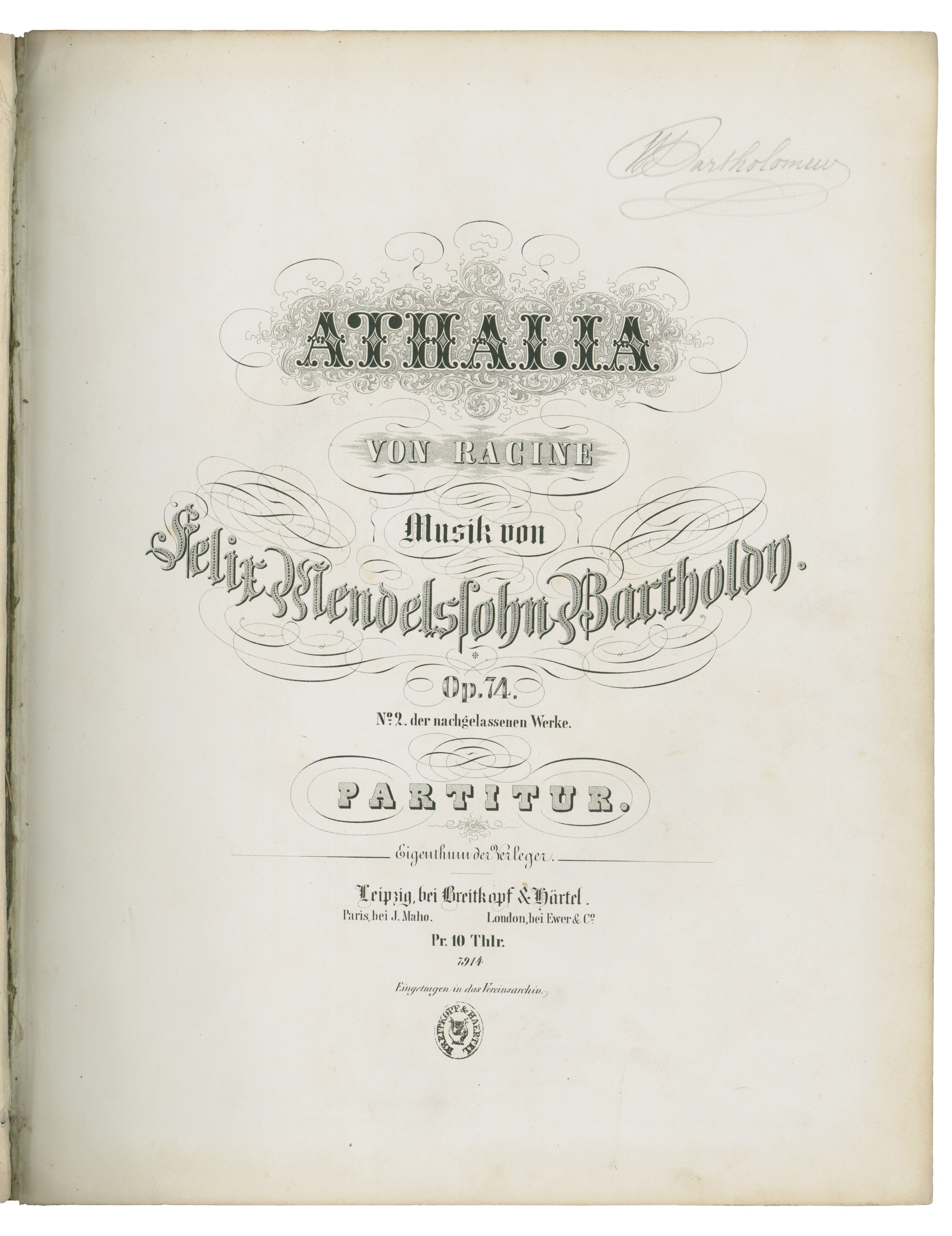 Felix Mendelssohn Bartholdy, Musik zu Athalia (Athalie) (Felix-Mendelssohn-Bartholdy-Stiftung RR-F)