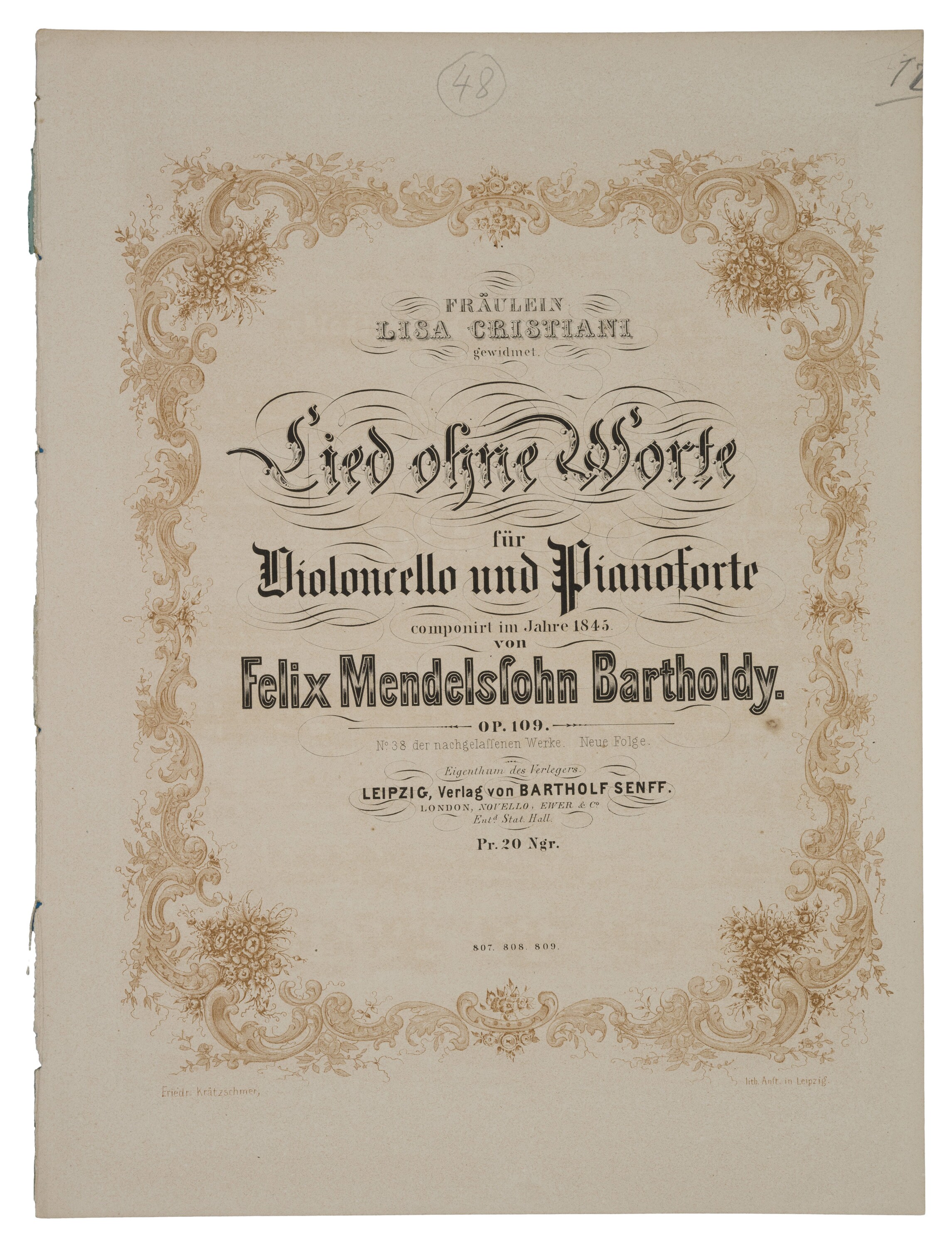 Felix Mendelssohn Bartholdy, Romance sans paroles D-Dur (Felix-Mendelssohn-Bartholdy-Stiftung RR-F)