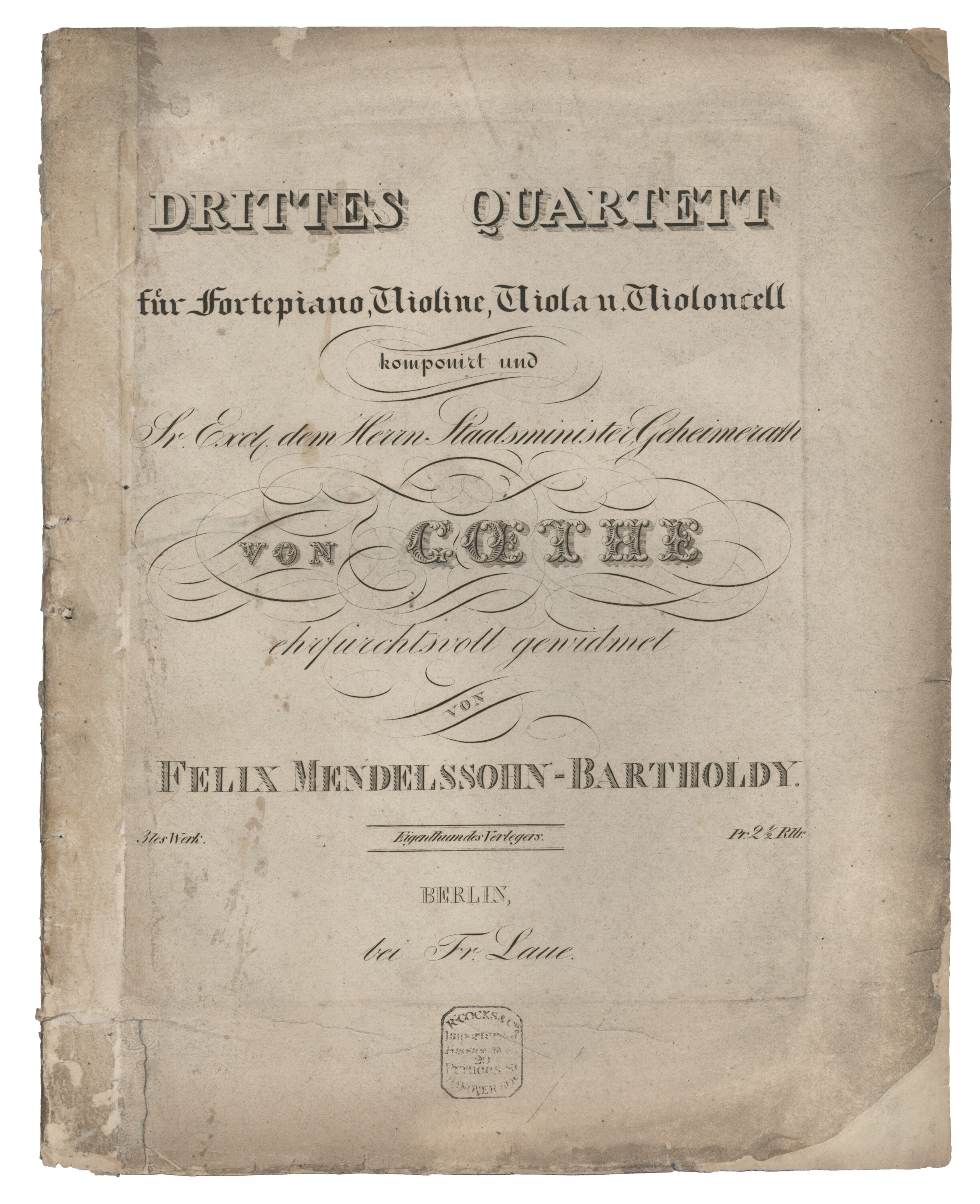 Felix Mendelssohn Bartholdy, Quartett Nr. 3 h-Moll op. 3 (Felix-Mendelssohn-Bartholdy-Stiftung RR-F)