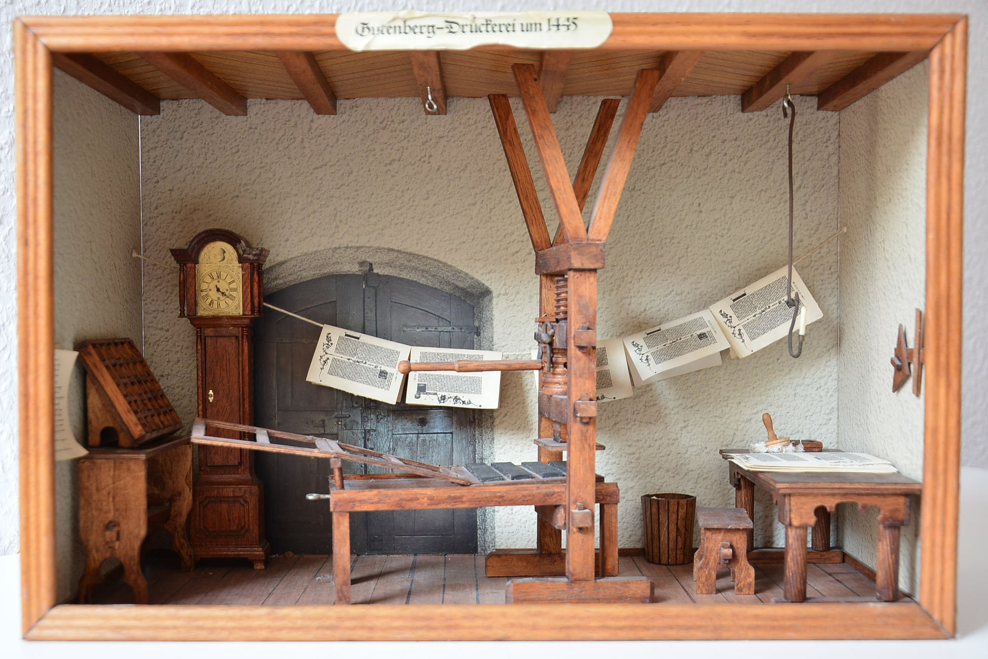 Modell historische Druckerei Gutenbergs um 1445 (Museum für Druckkunst Leipzig CC BY-NC-SA)