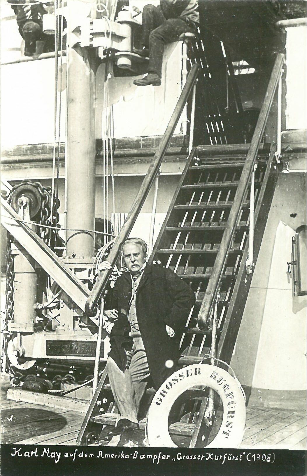 Karl May Karte; Karl May auf dem Amerika-Dampfer "Großer Kurfürst" (1908) (Karl-May-Museum gGmbH RR-R)