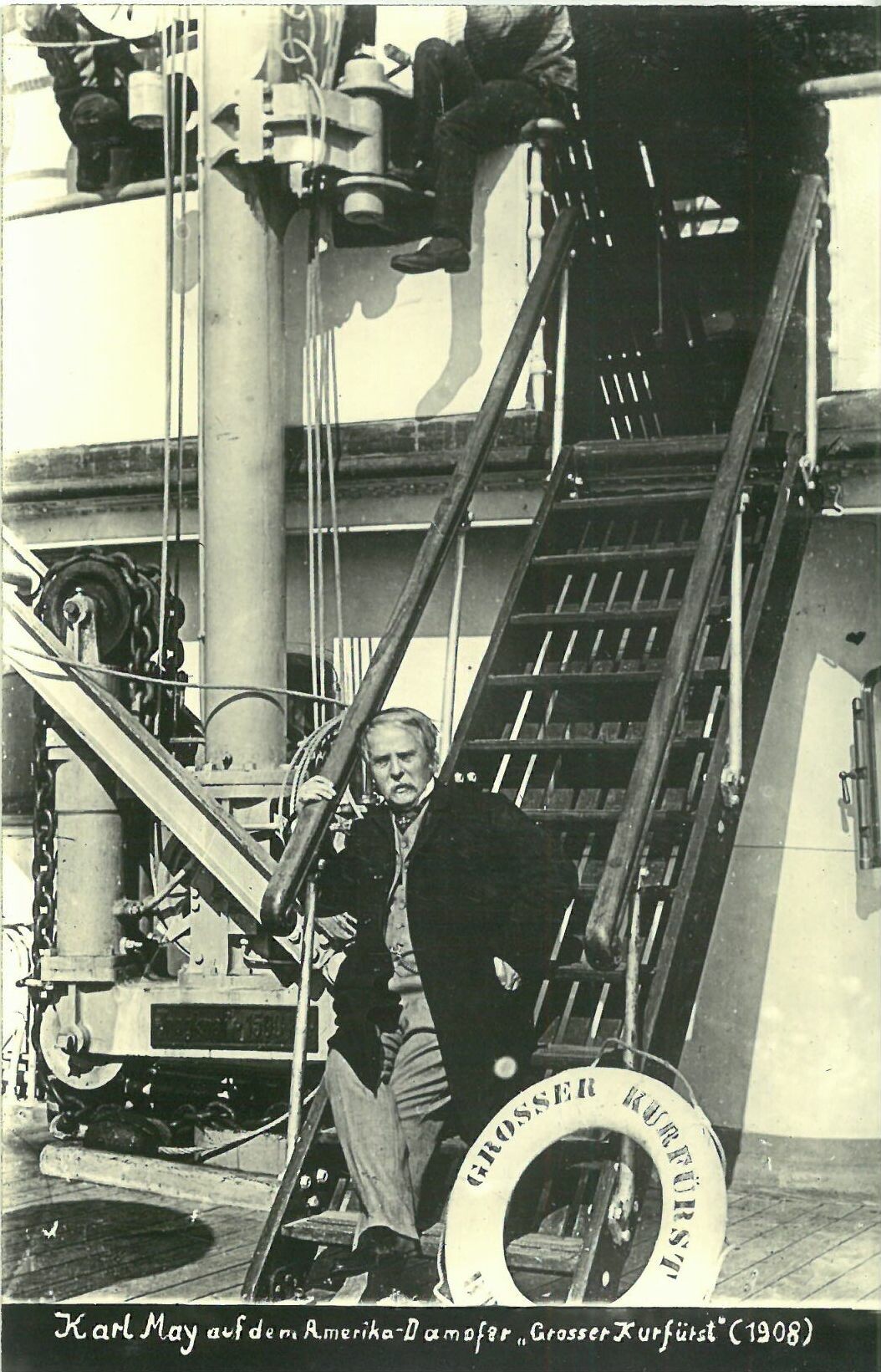 Karl May auf dem Amerika-Dampfer "Großer Kurfürst" (1908) (Karl-May-Museum gGmbH RR-R)