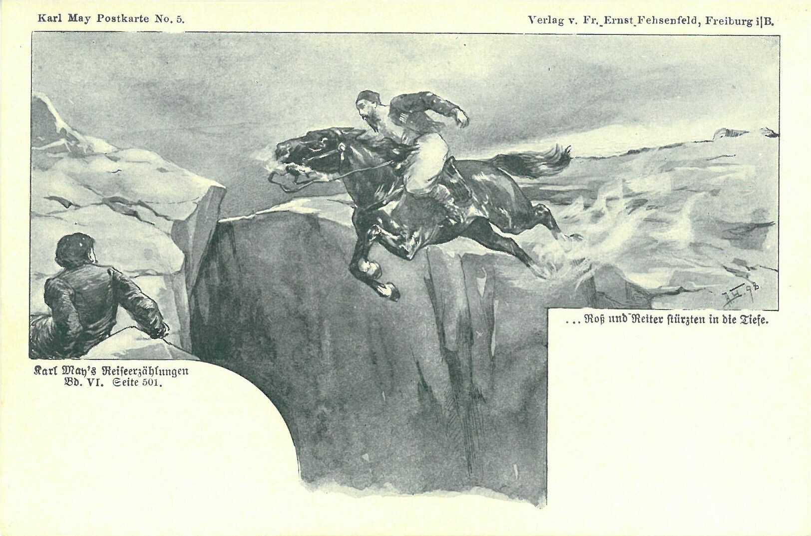 Fehsenfeld-Serie 2, Nr. 5; ...Roß und Reiter stürzten in die Tiefe (Karl-May-Museum gGmbH RR-R)
