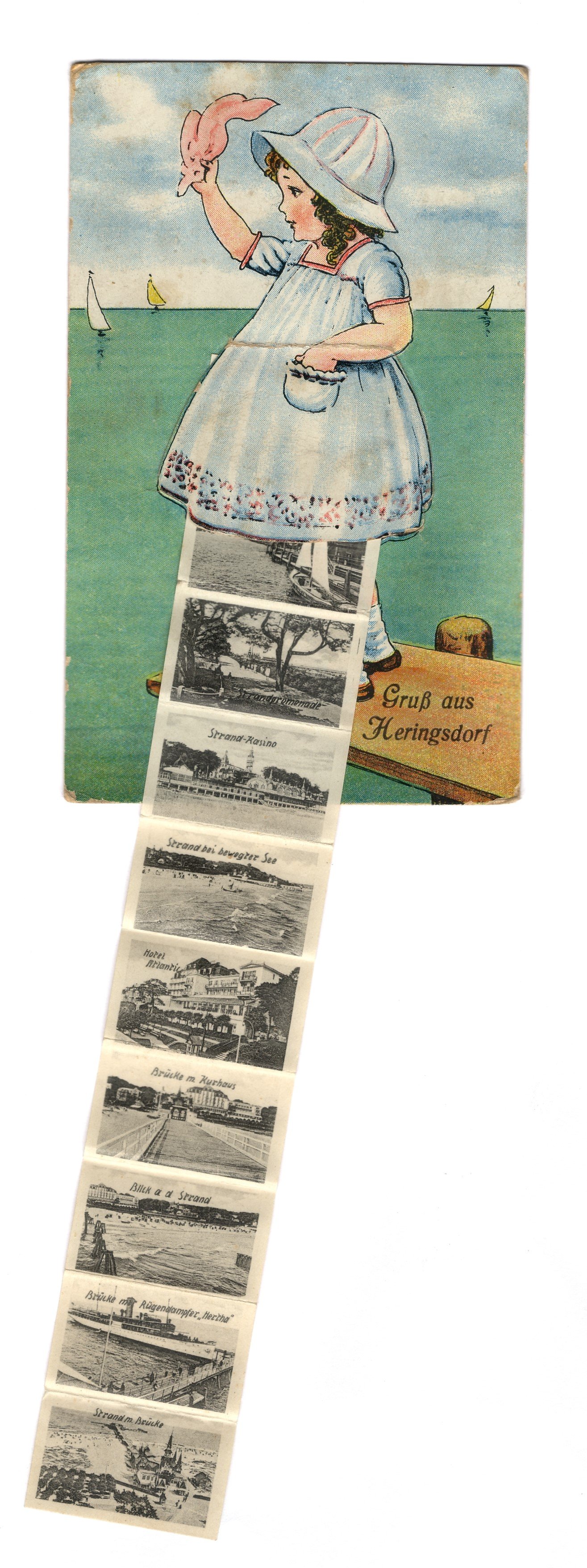 Postkarte mit Mini-Leporello "Gruß aus Heringsdorf (Heimatwelten Zwönitz CC BY-NC-SA)