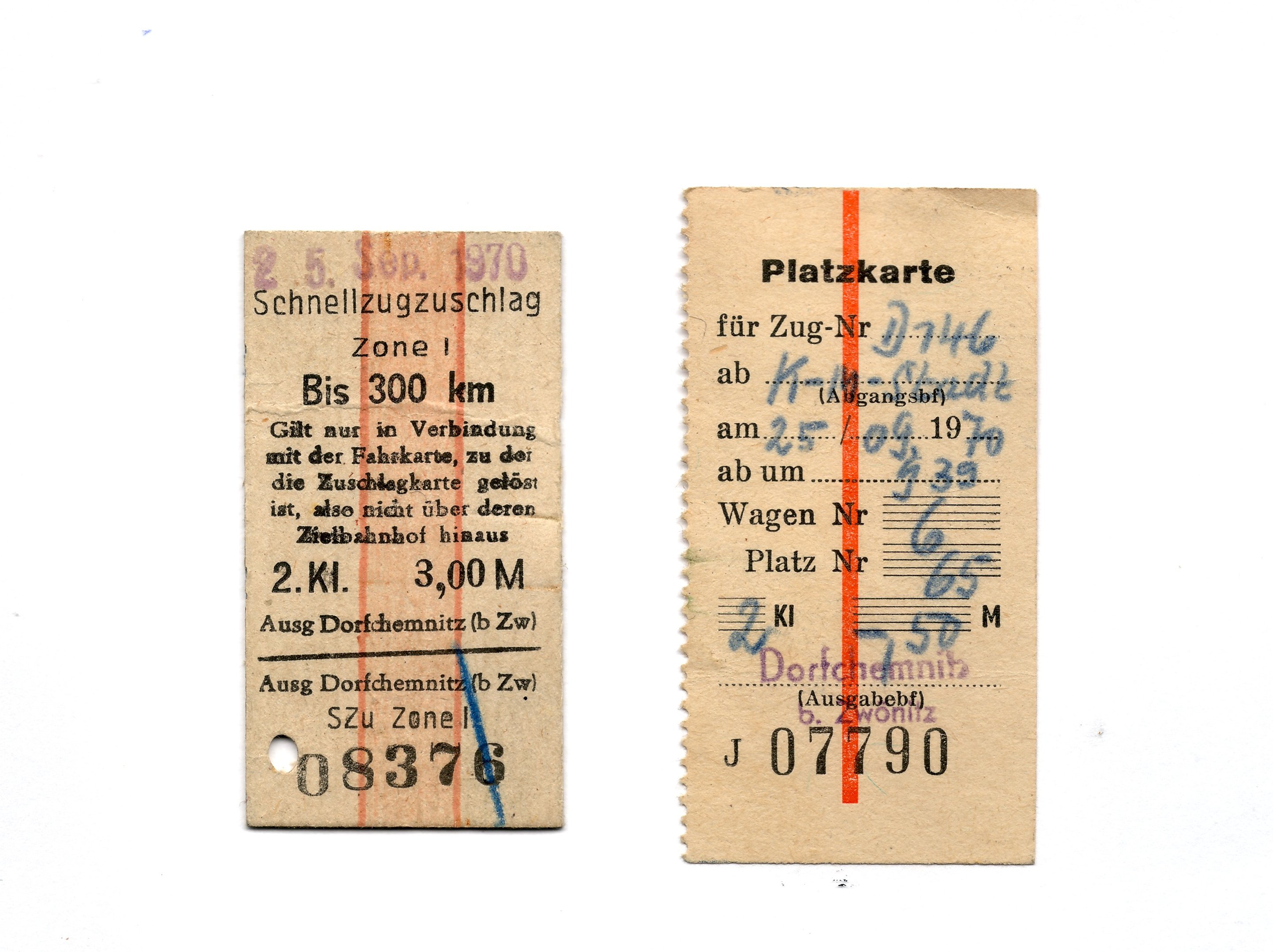 Drei Fahrkarten - Deutsche Reichsbahn (Heimatwelten Zwönitz CC BY-NC-SA)