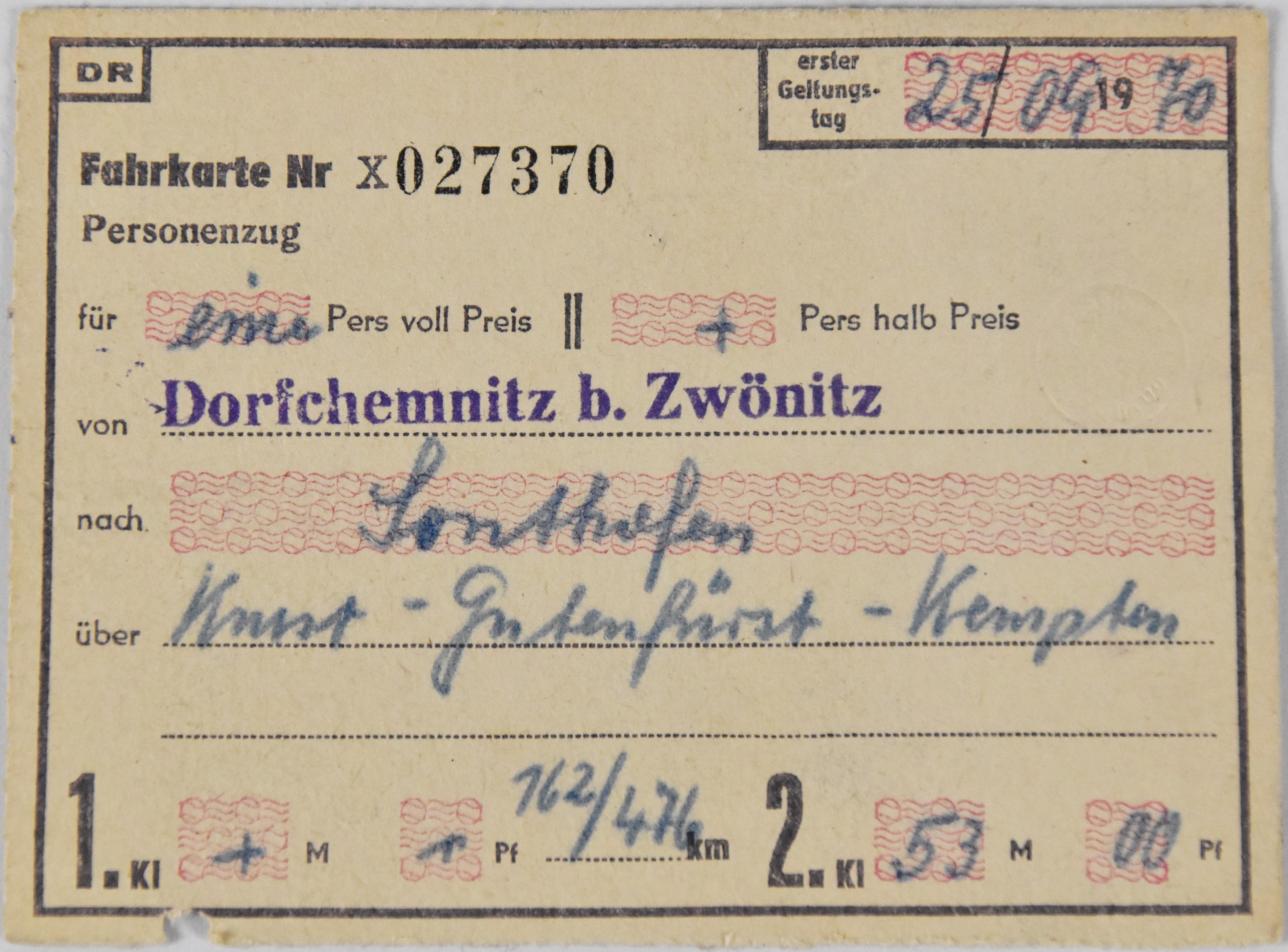 Zugfahrkarte für eine Interzonenfahrt (Heimatwelten Zwönitz CC BY-NC-SA)