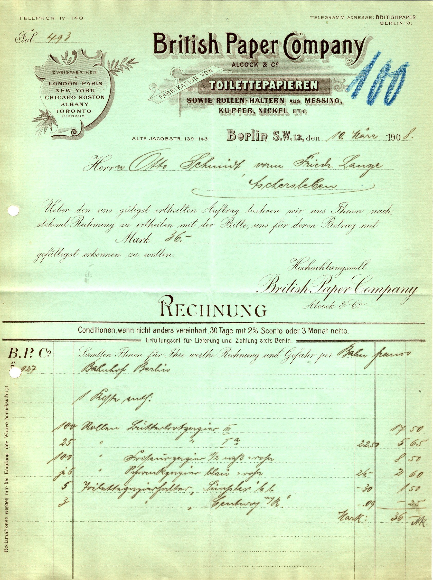 Rechnung der British Paper Company (Heimatwelten Zwönitz CC BY-NC-SA)