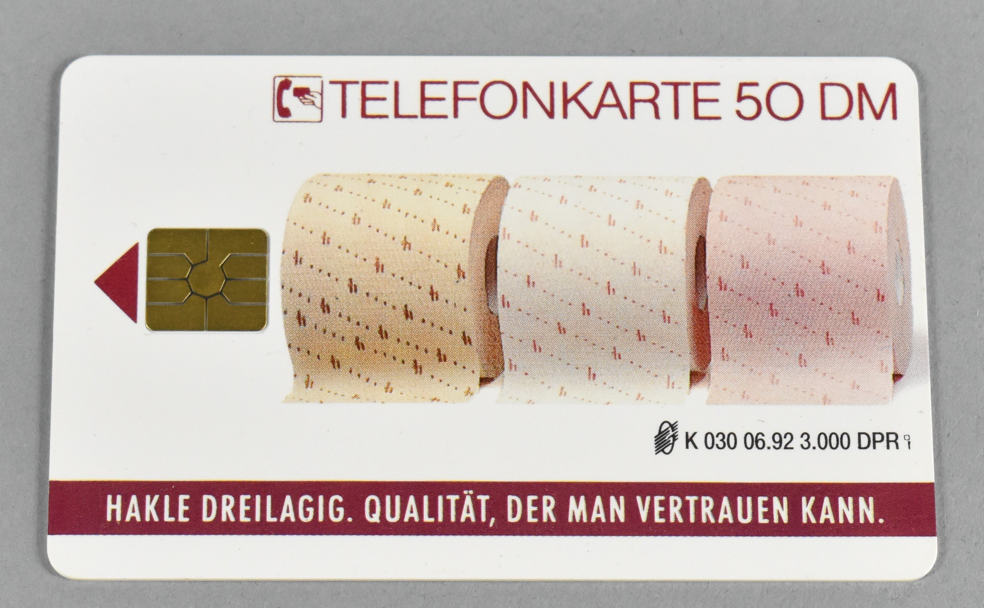 Telefonkarte mit Werbeaufdruck für Hakle Toilettenpapier (Heimatwelten Zwönitz CC BY-NC-SA)