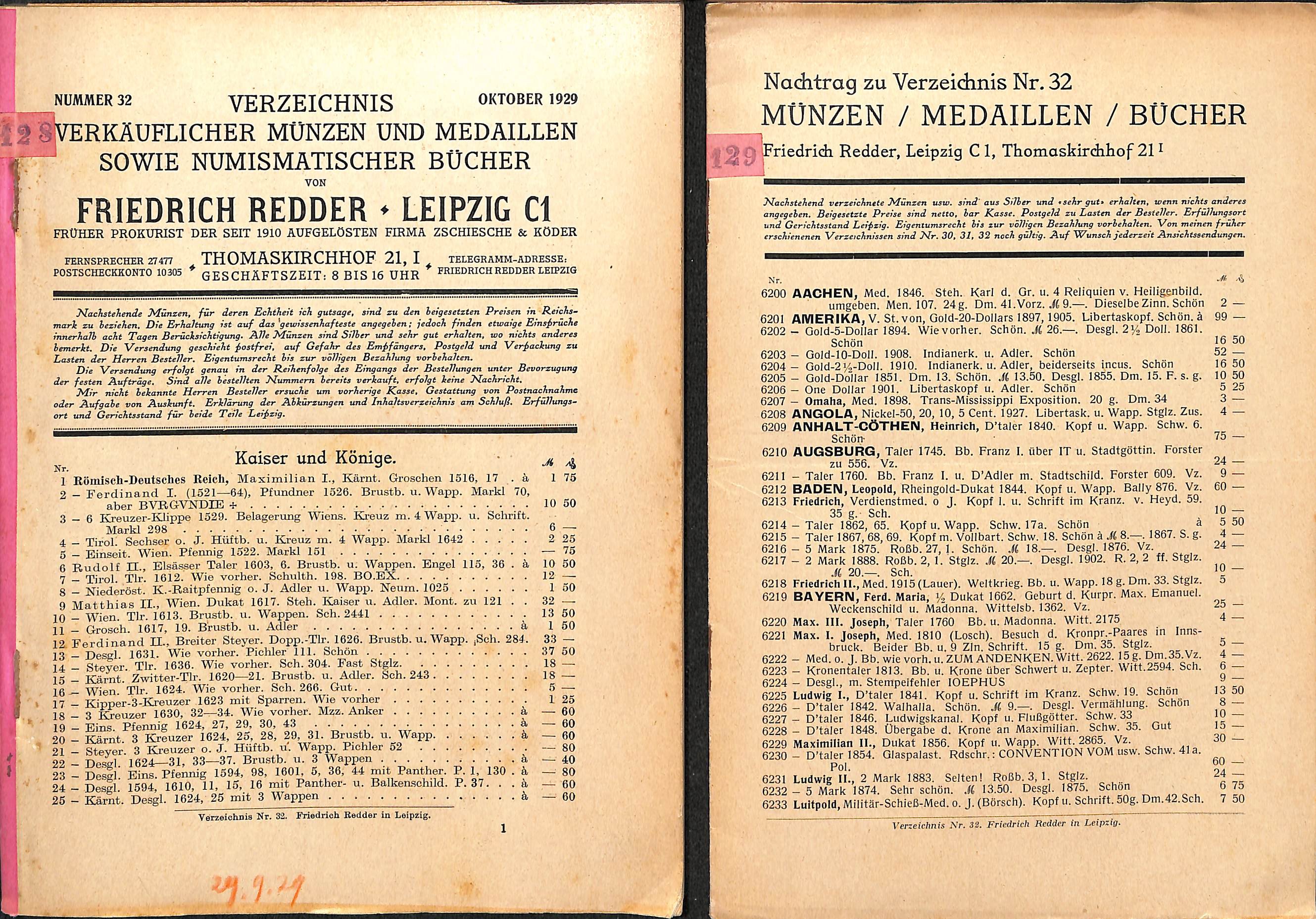 F. Redder, Verzeichnis verkäuflicher Münzen, Medaillen und Bücher Nr. 32 (Heimatwelten Zwönitz CC BY-NC-SA)
