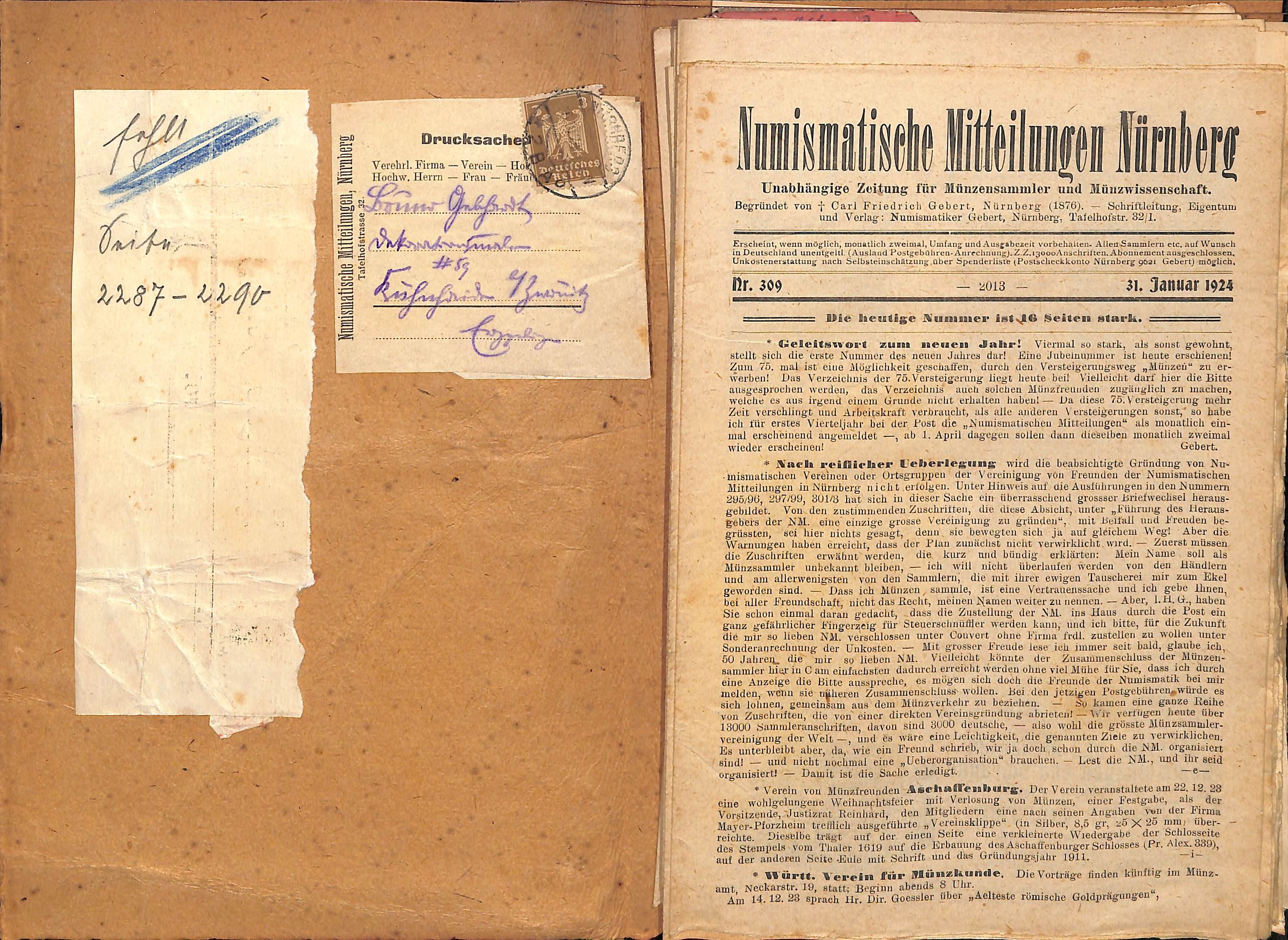 Numismatische Mitteilungen Nürnberg, Jahrgang 1924 (Heimatwelten Zwönitz CC BY-NC-SA)