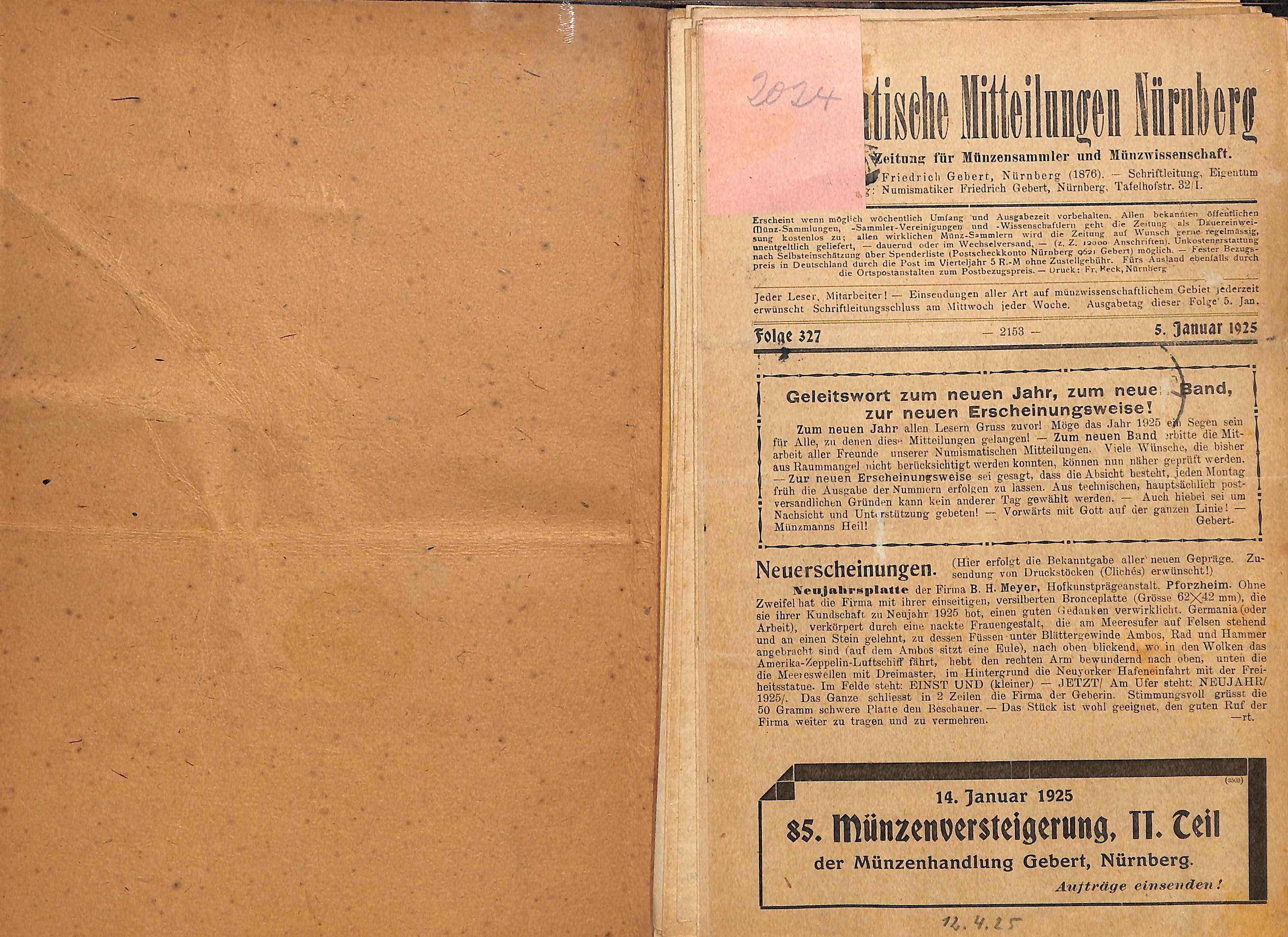 Numismatische Mitteilungen Nürnberg, Jahrgang 1925 (HEIMATWELTEN Zwönitz - Raritätensammlung Bruno Gebhardt CC BY-NC-SA)