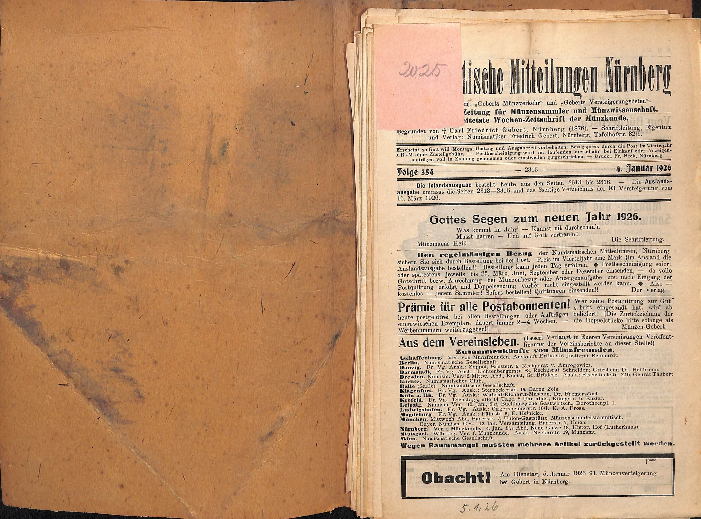 Numismatische Mitteilungen Nürnberg, Jahrgang 1926 (HEIMATWELTEN Zwönitz - Raritätensammlung Bruno Gebhardt CC BY-NC-SA)