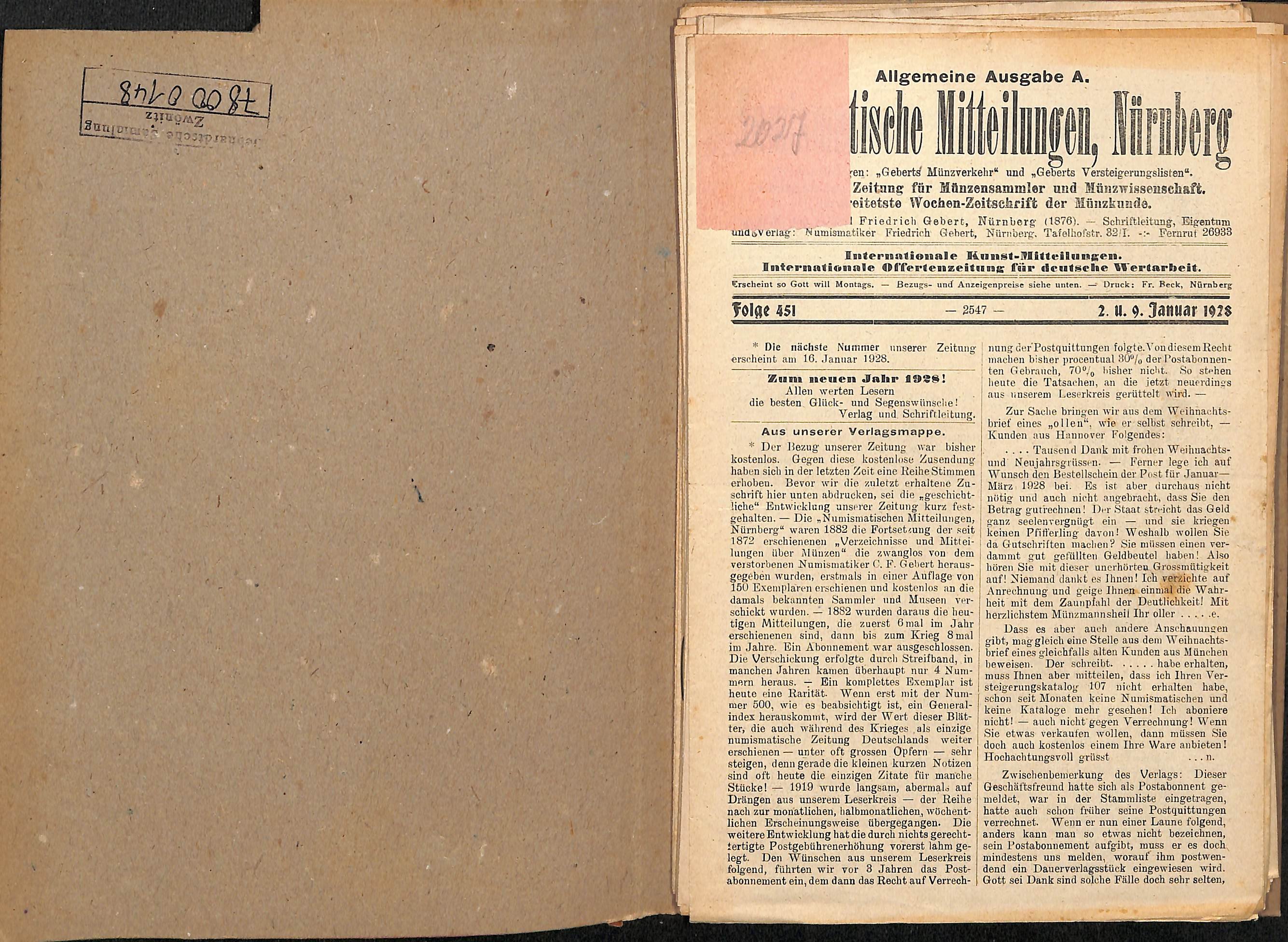 Numismatische Mitteilungen Nürnberg, Jahrgang 1928 (Heimatwelten Zwönitz CC BY-NC-SA)