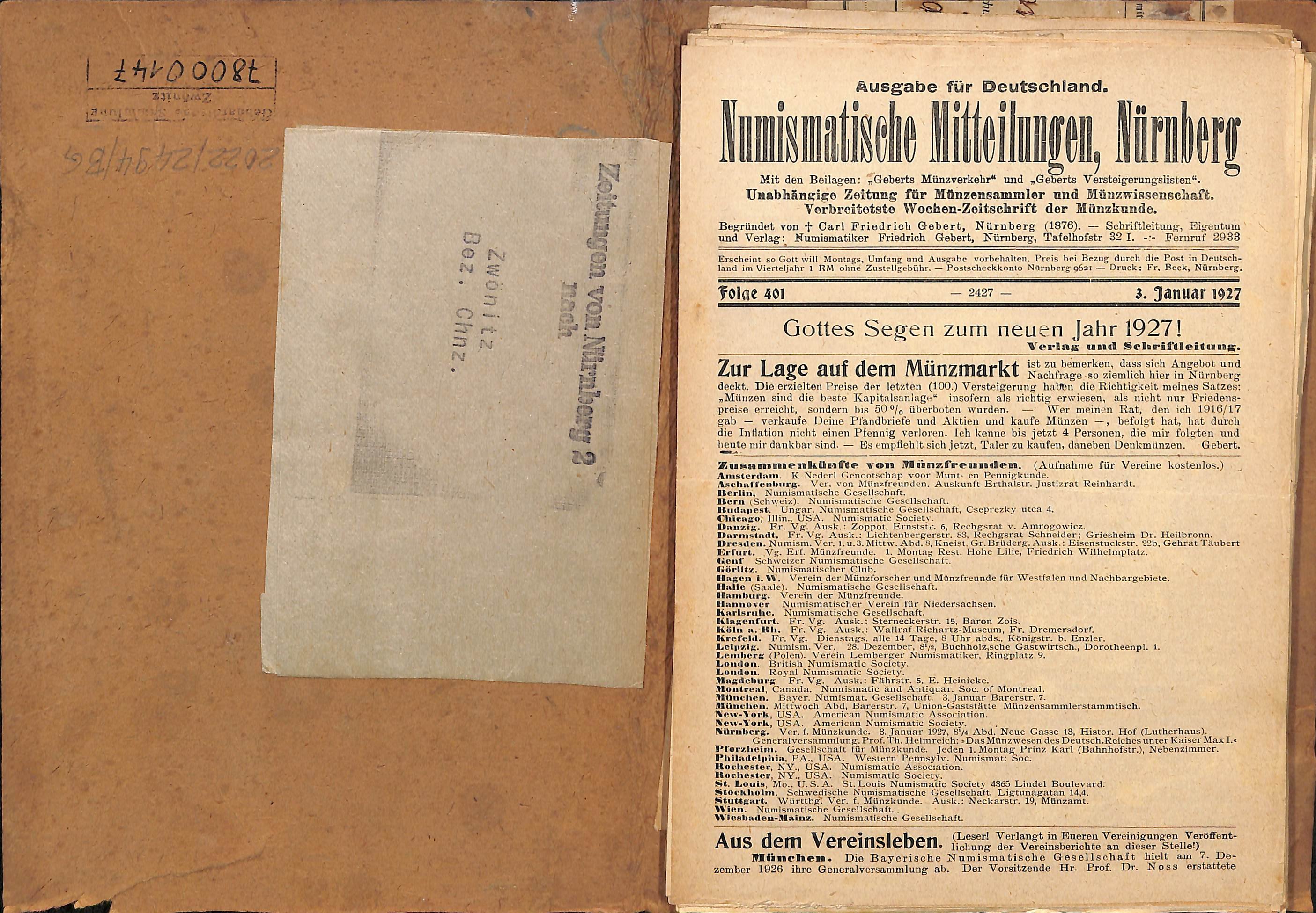 Numismatische Mitteilungen Nürnberg, Jahrgang 1927 (Heimatwelten Zwönitz CC BY-NC-SA)