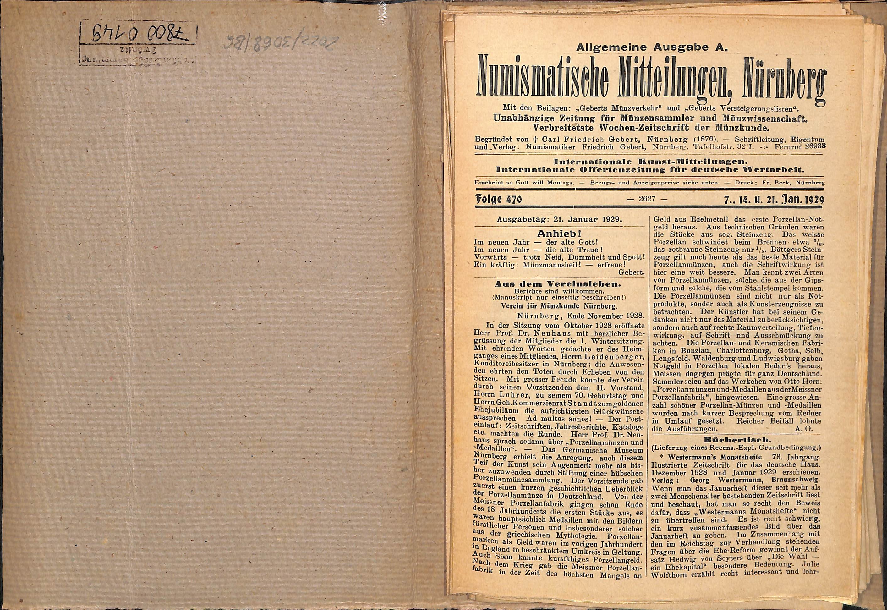 Numismatische Mitteilungen Nürnberg, Jahrgang 1929 (Heimatwelten Zwönitz CC BY-NC-SA)