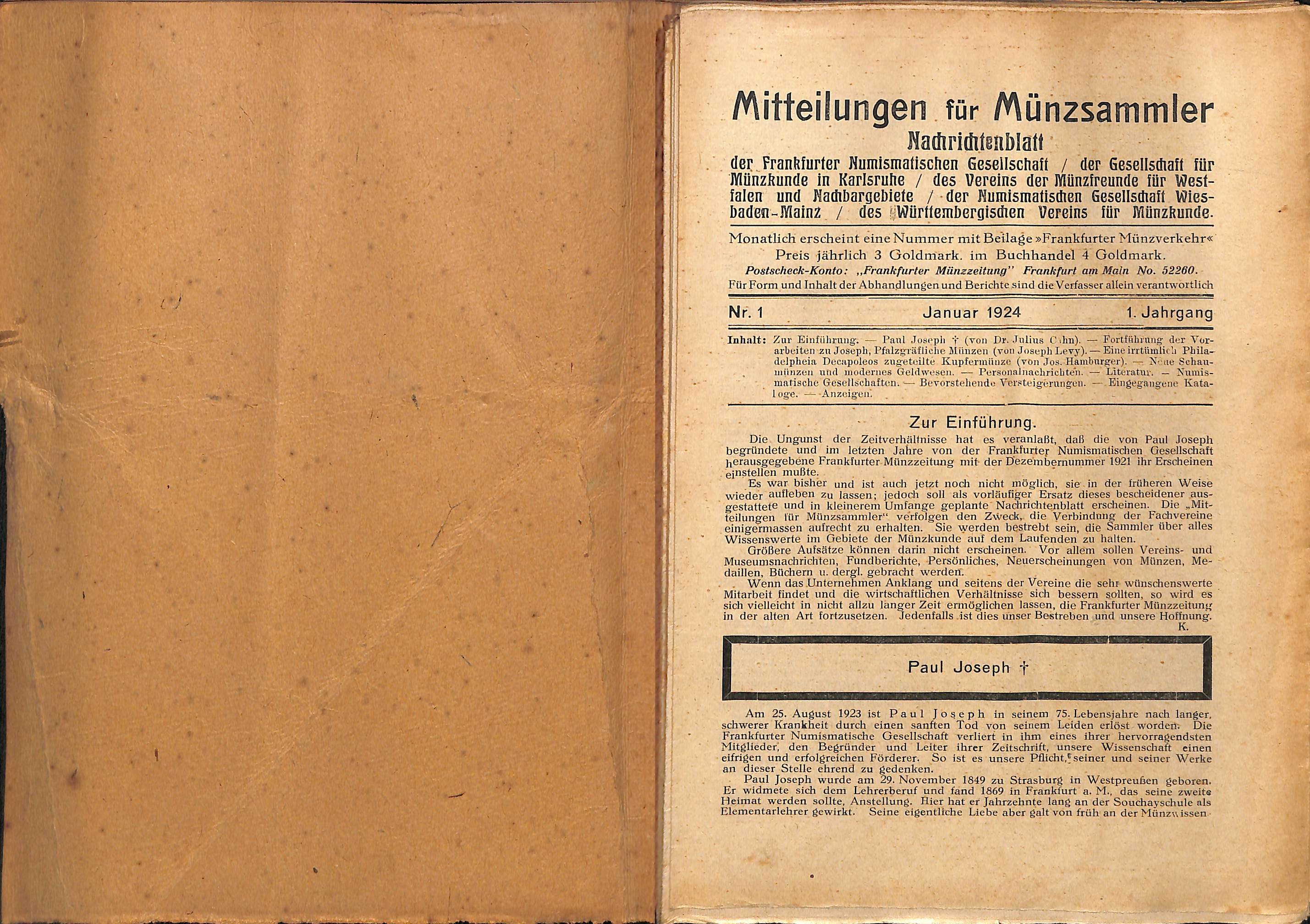 Mitteilungen für Münzsammler Jahrgang 1924 (Heimatwelten Zwönitz CC BY-NC-SA)