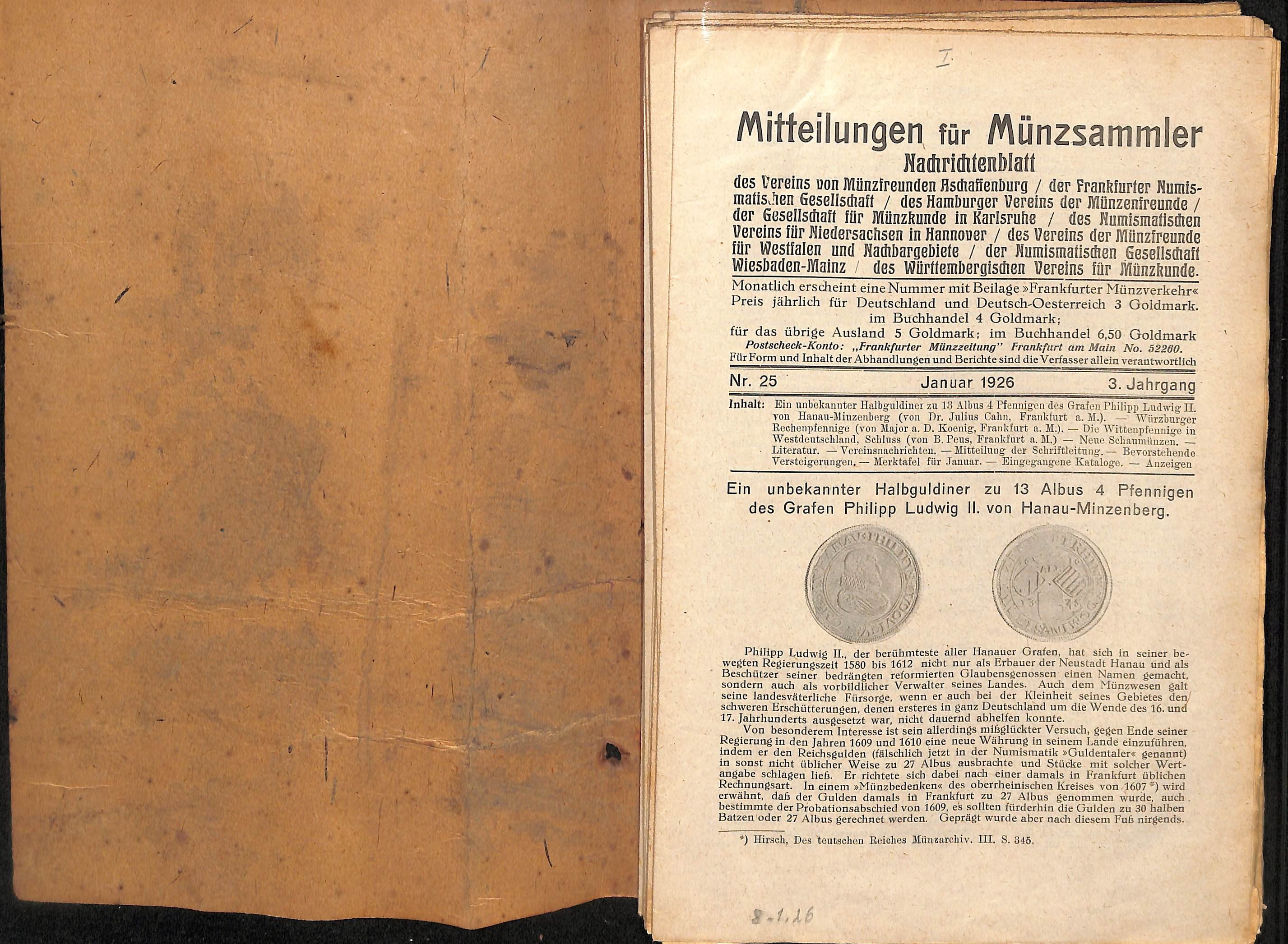 Mitteilungen für Münzsammler 3. Jahrgang 1926 (Heimatwelten Zwönitz CC BY-NC-SA)