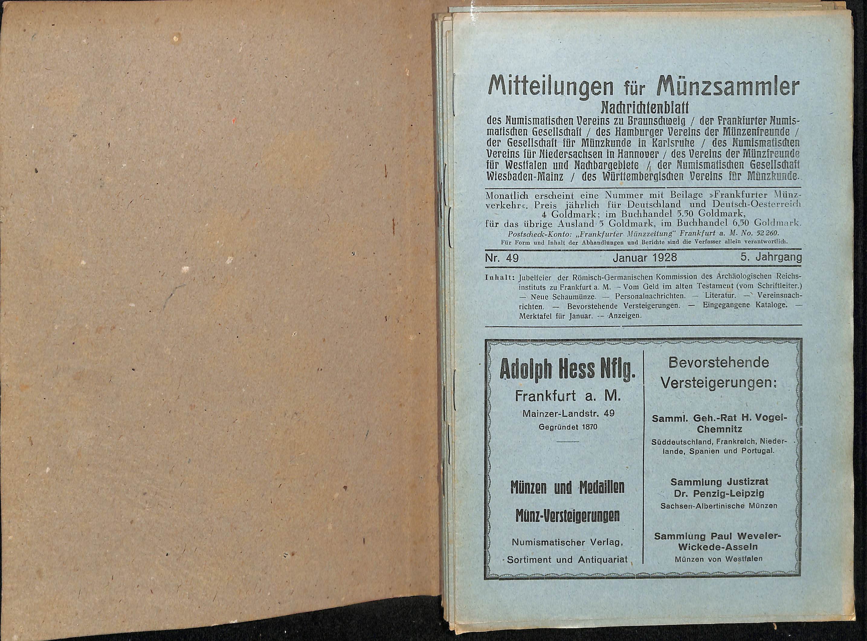 Mitteilungen für Münzsammler 5. Jahrgang 1928 (Heimatwelten Zwönitz CC BY-NC-SA)