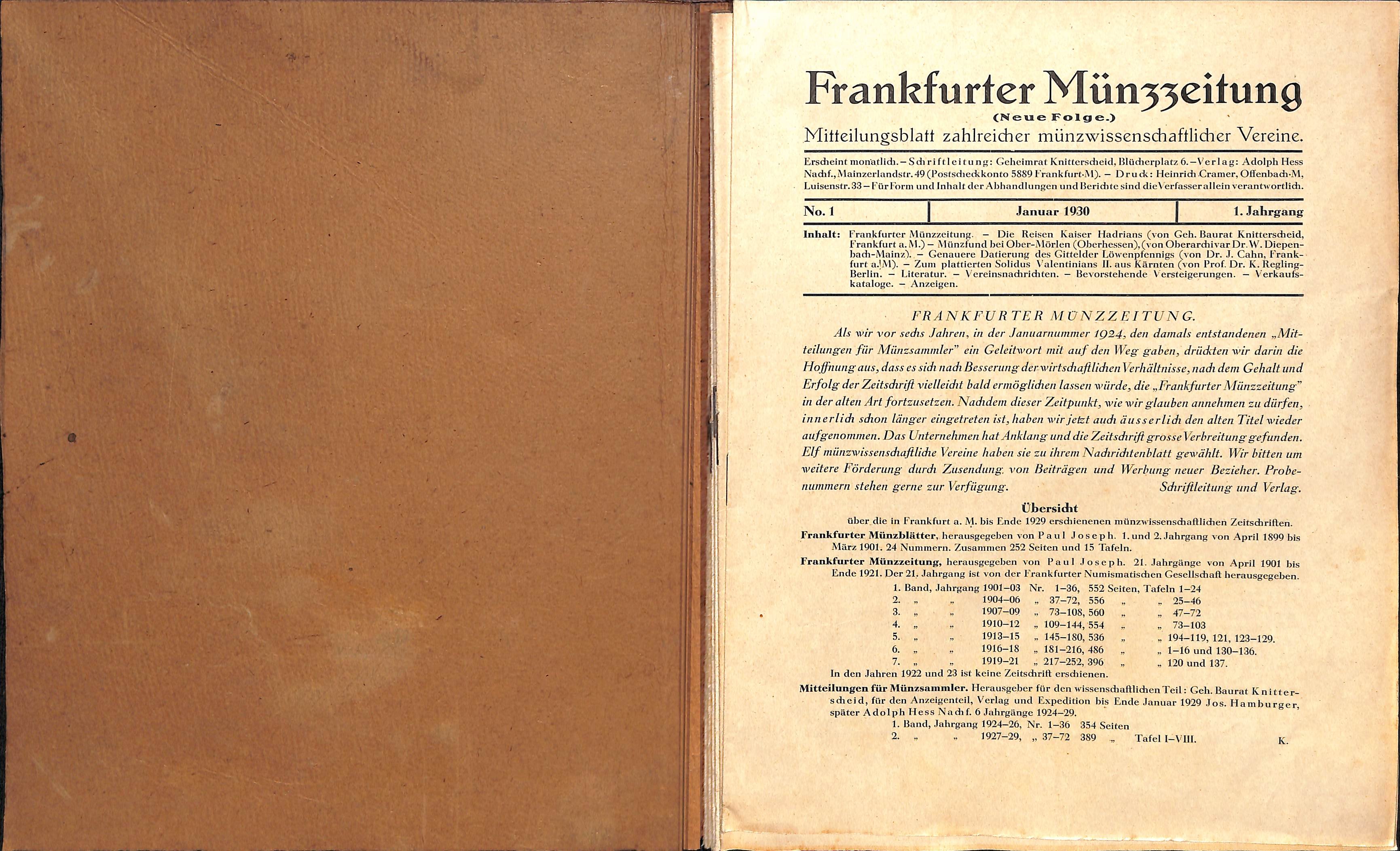 Frankfurter Münzzeitung, Neue Folge, Jahrgang 1, 1930 (Heimatwelten Zwönitz CC BY-NC-SA)