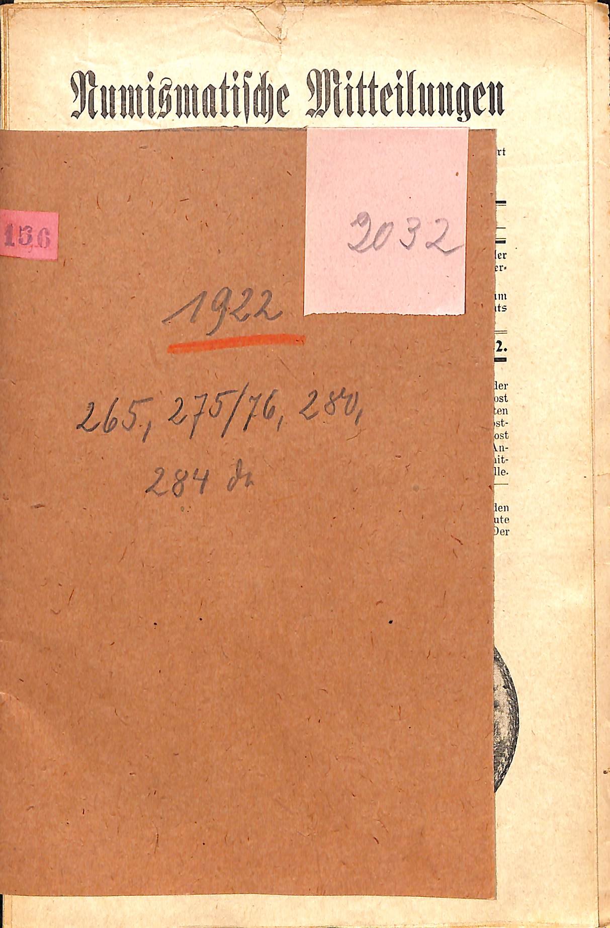 Numismatische Mitteilungen Nürnberg, Jahrgang 1922 (Heimatwelten Zwönitz CC BY-NC-SA)