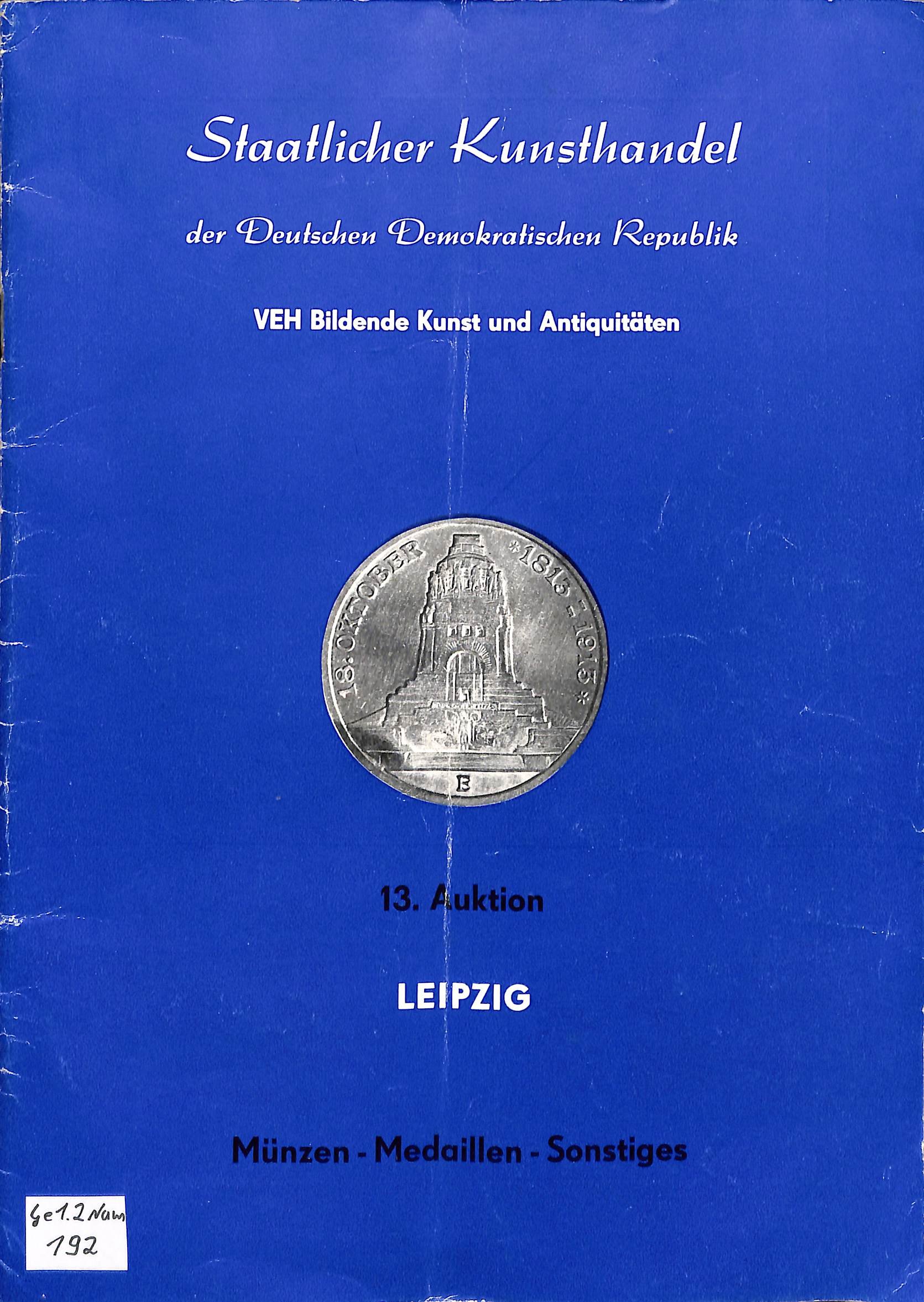 Staatlicher Kunsthandel der DDR, 13. Versteigerung. Münzen, Medaillen, Sonstige (Heimatwelten Zwönitz CC BY-NC-SA)
