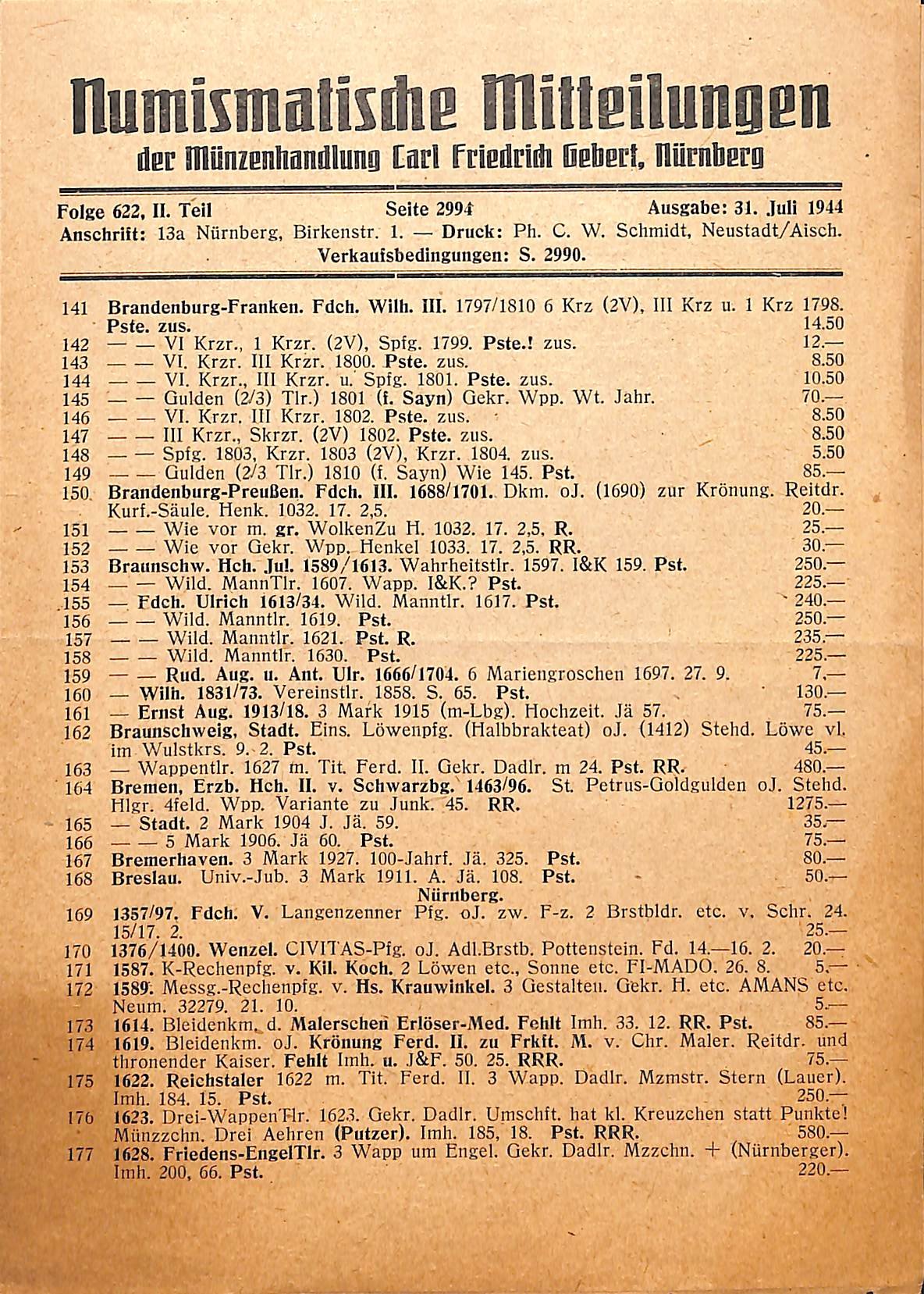 Numismatische Mitteilungen Juli 1944 und Informationsblatt zur Zeitschrift von 1943 (Heimatwelten Zwönitz CC BY-NC-SA)