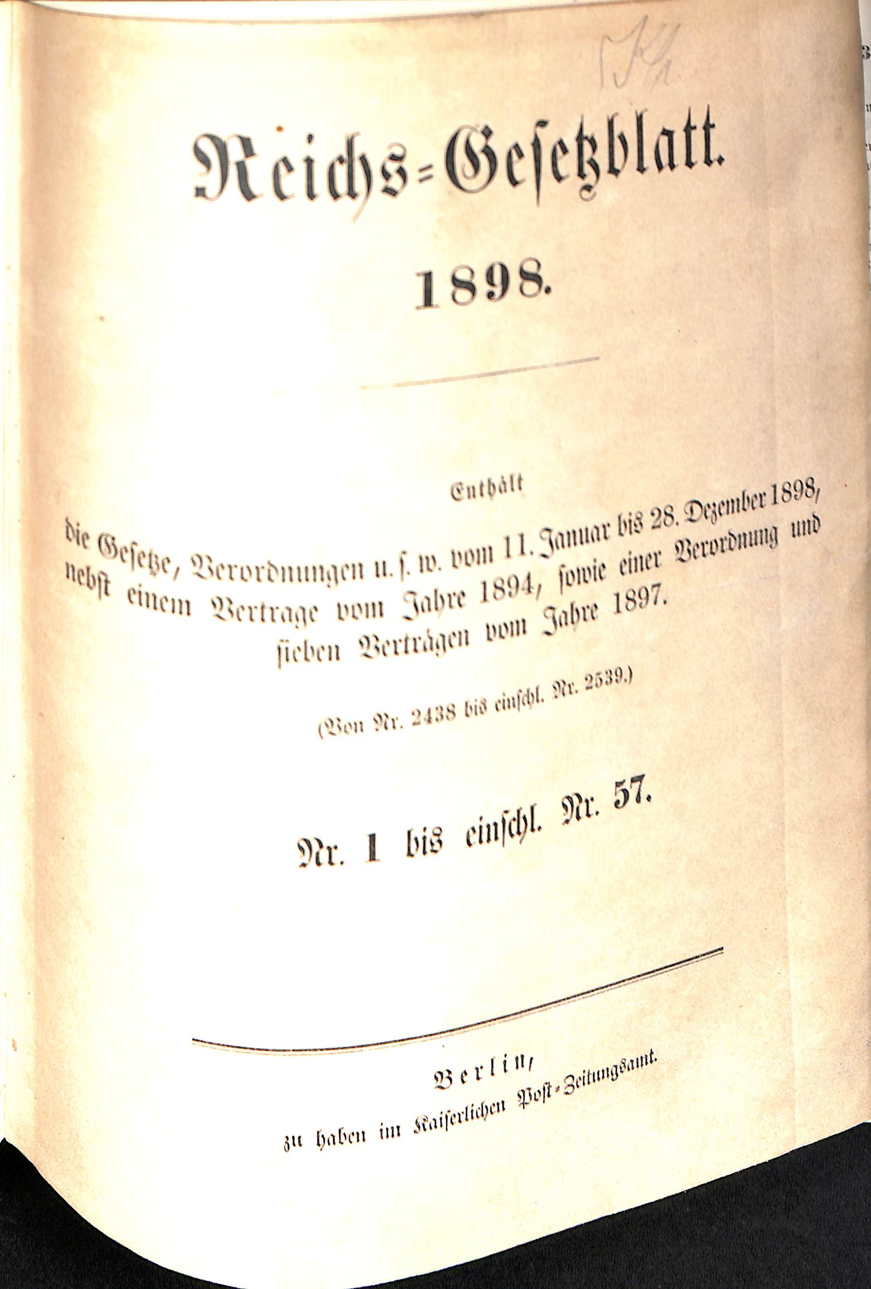 Reichs-Gesetzblatt 1898 (HEIMATWELTEN Zwönitz - Raritätensammlung Bruno Gebhardt CC BY-NC-SA)