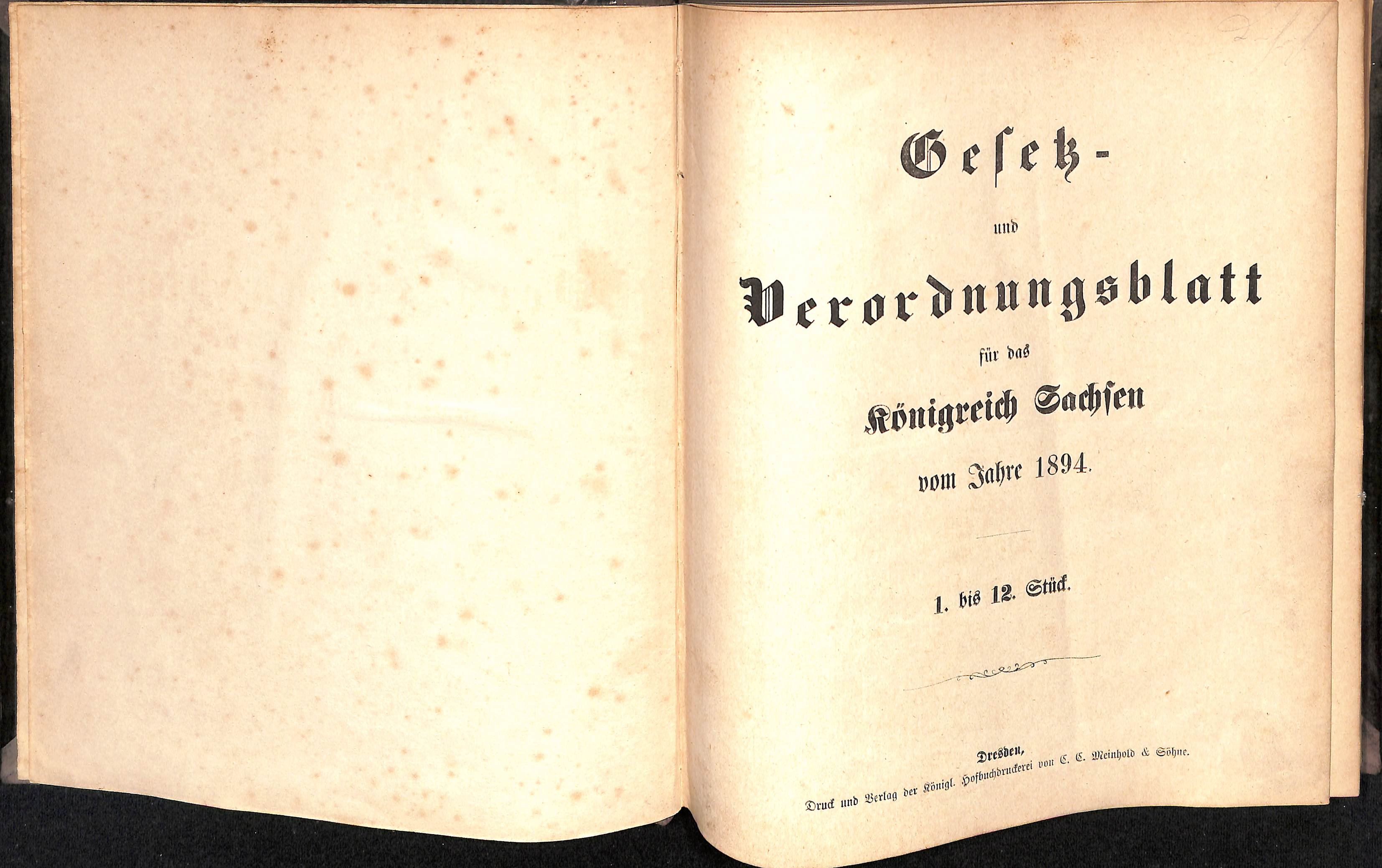Gesetz- und Verordnungsblatt für das Königreich Sachsen vom Jahre 1894 (HEIMATWELTEN Zwönitz - Raritätensammlung Bruno Gebhardt CC BY-NC-SA)