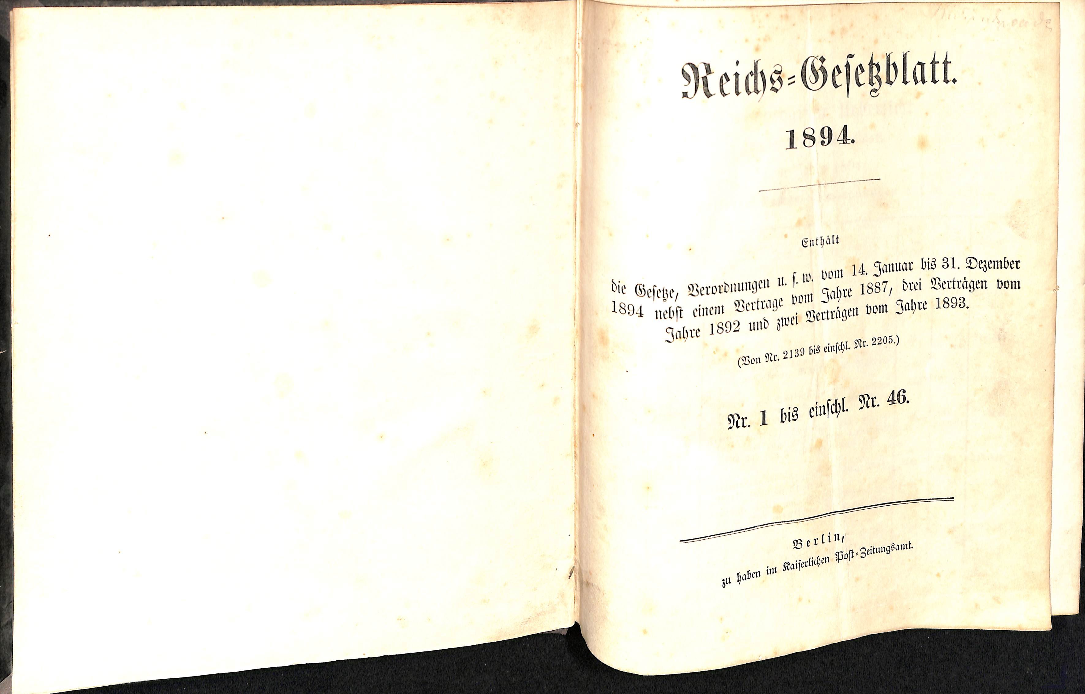 Reichs-Gesetzblatt 1894 (HEIMATWELTEN Zwönitz - Raritätensammlung Bruno Gebhardt CC BY-NC-SA)