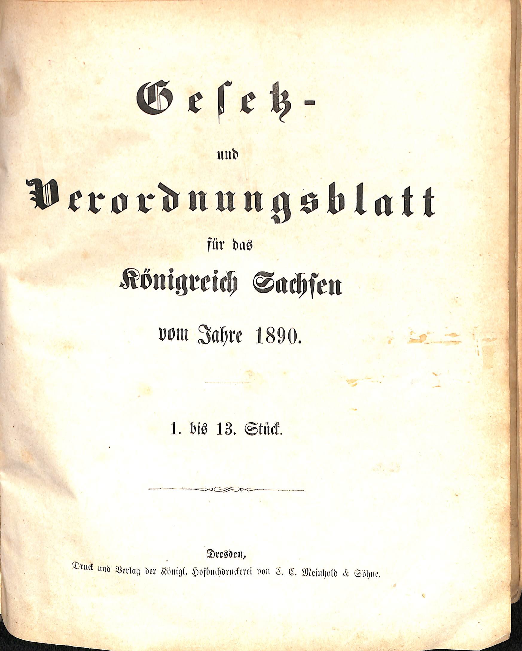 Gesetz- und Verordnungsblatt für das Königreich Sachsen vom Jahre 1890 (HEIMATWELTEN Zwönitz - Raritätensammlung Bruno Gebhardt CC BY-NC-SA)
