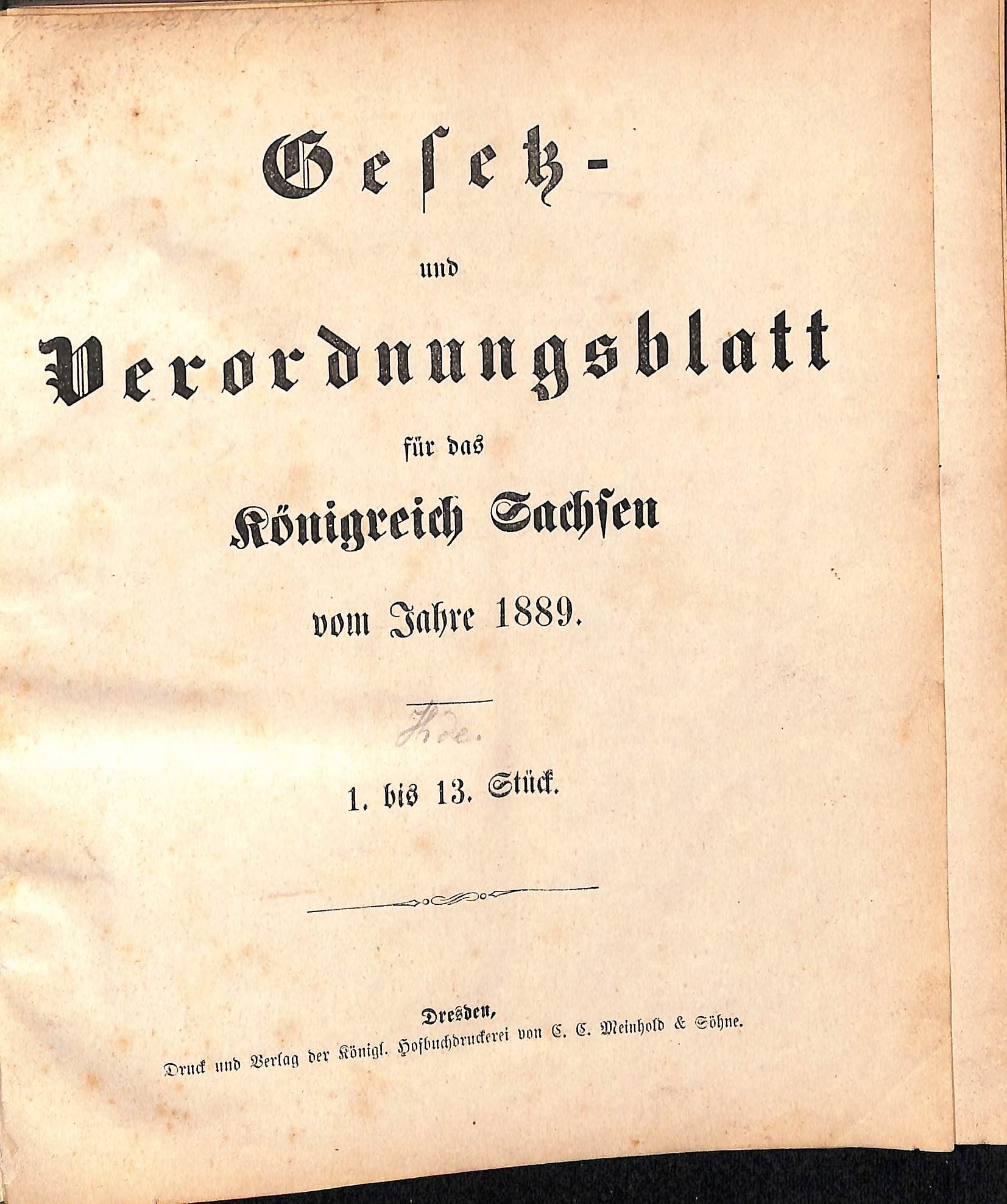 Gesetz- und Verordnungsblatt für das Königreich Sachsen vom Jahre 1889 (HEIMATWELTEN Zwönitz - Raritätensammlung Bruno Gebhardt CC BY-NC-SA)