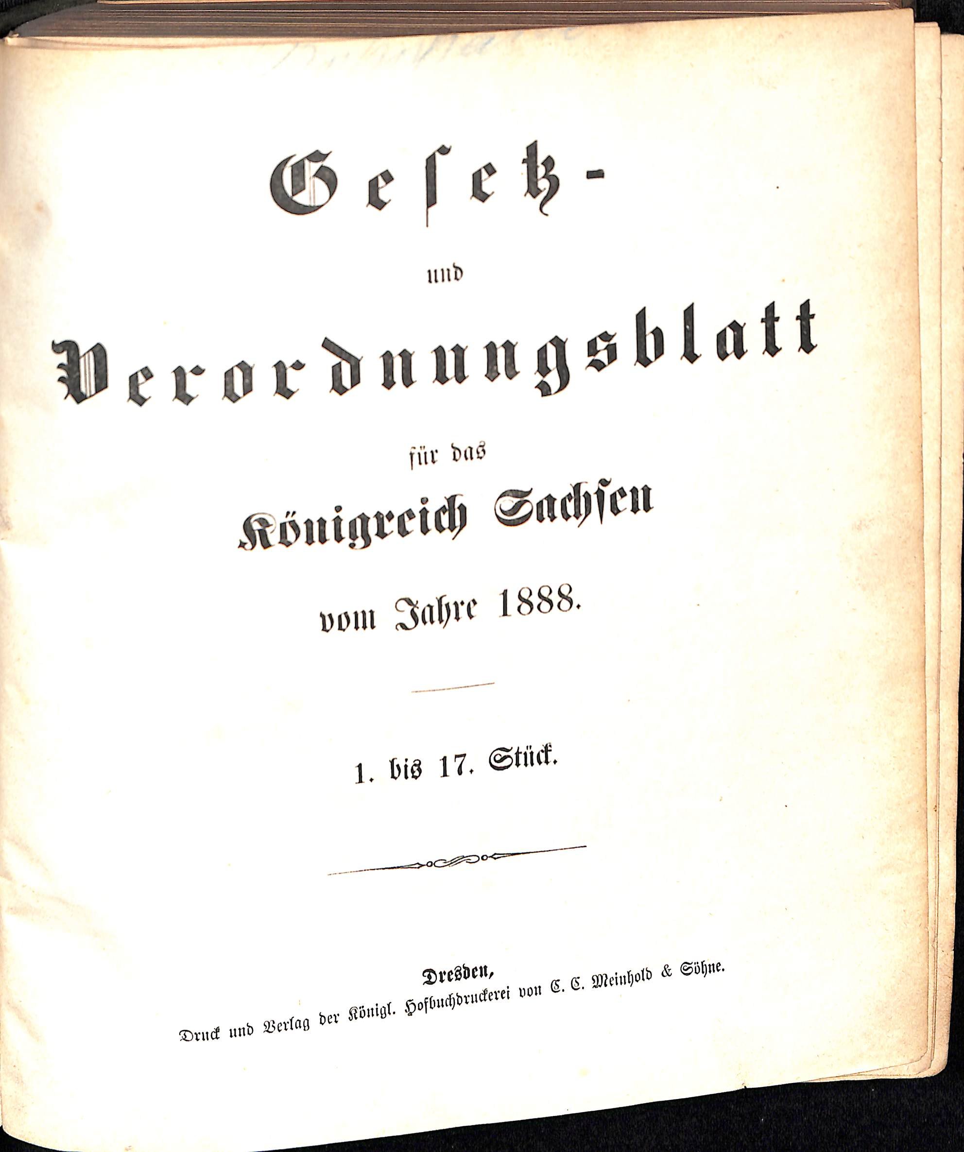 Gesetz- und Verordnungsblatt für das Königreich Sachsen vom Jahre 1888 (HEIMATWELTEN Zwönitz - Raritätensammlung Bruno Gebhardt CC BY-NC-SA)