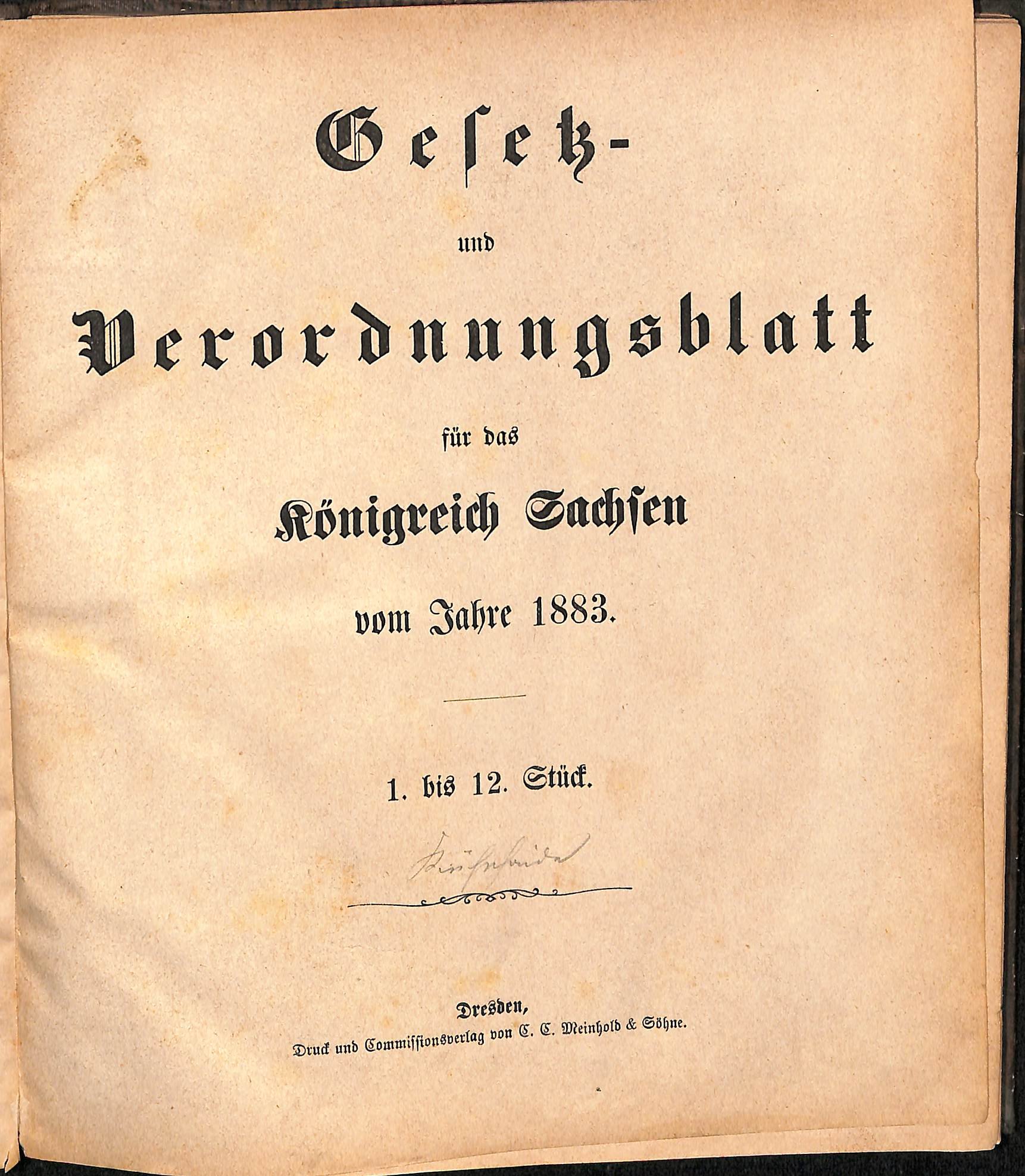 Gesetz- und Verordnungsblatt für das Königreich Sachsen vom Jahre 1883 (HEIMATWELTEN Zwönitz - Raritätensammlung Bruno Gebhardt CC BY-NC-SA)