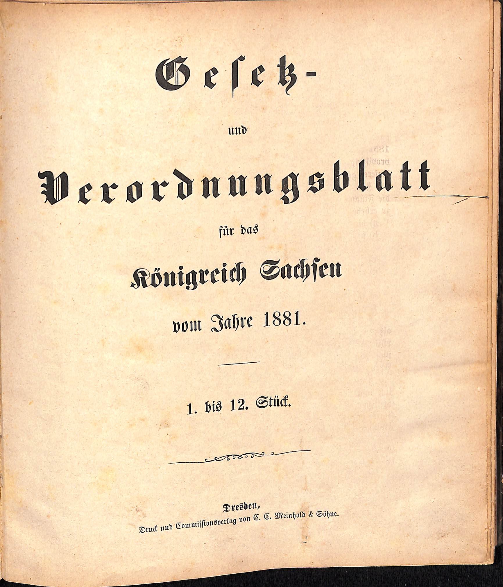 Gesetz- und Verordnungsblatt für das Königreich Sachsen vom Jahre 1881 (HEIMATWELTEN Zwönitz - Raritätensammlung Bruno Gebhardt CC BY-NC-SA)