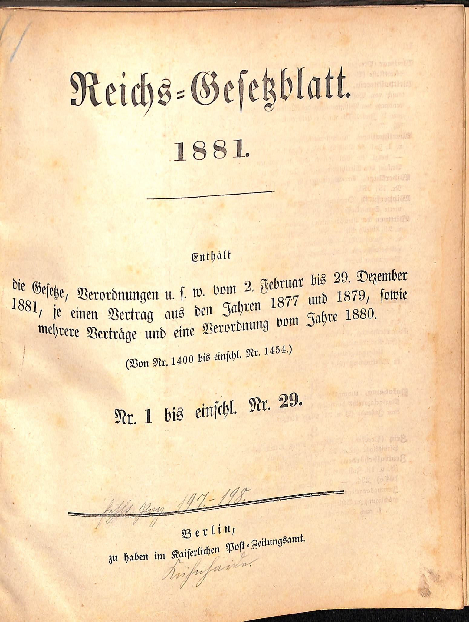 Reichs-Gesetzblatt 1881 (HEIMATWELTEN Zwönitz - Raritätensammlung Bruno Gebhardt CC BY-NC-SA)