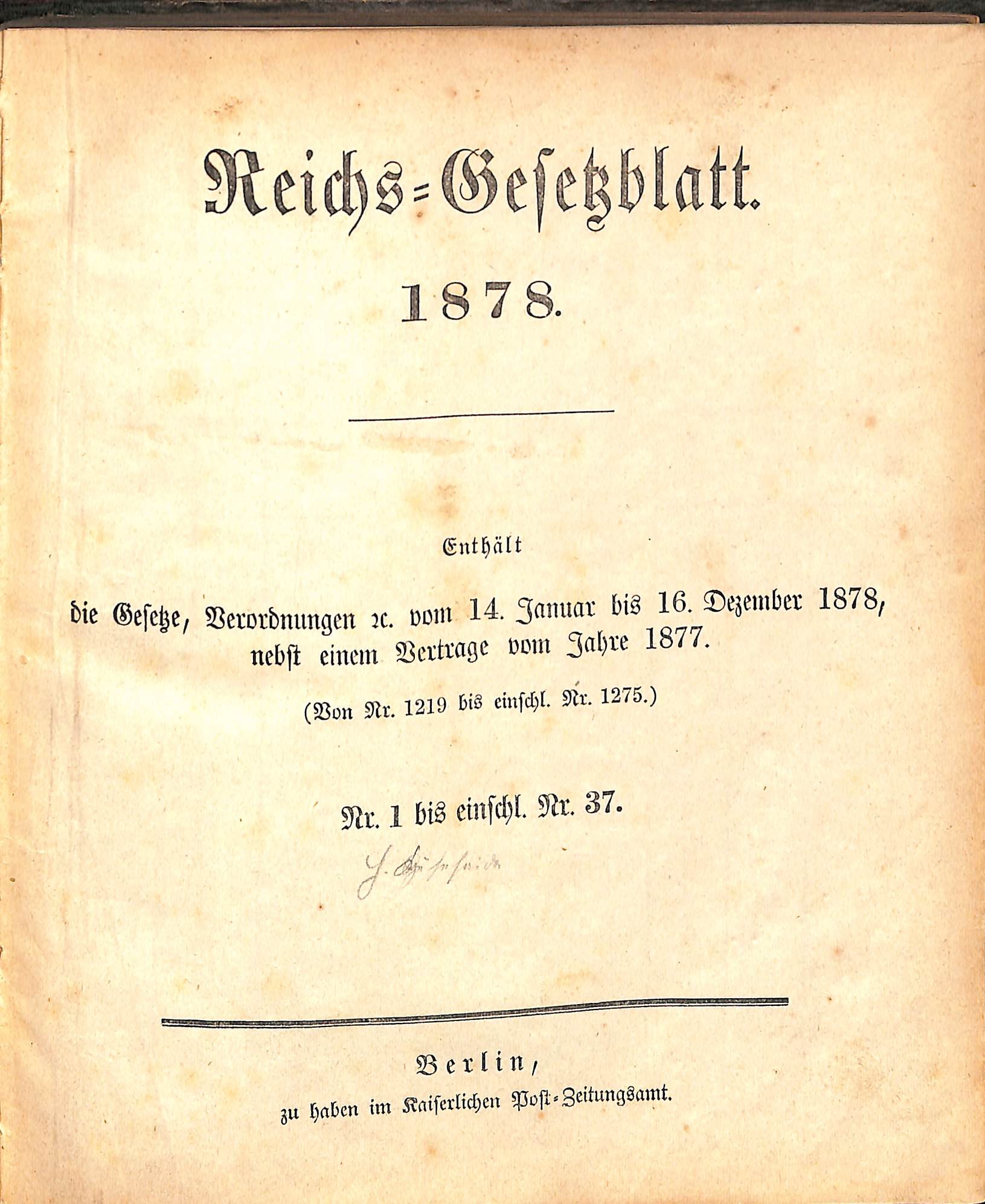 Reichs-Gesetzblatt 1878 (HEIMATWELTEN Zwönitz - Raritätensammlung Bruno Gebhardt CC BY-NC-SA)