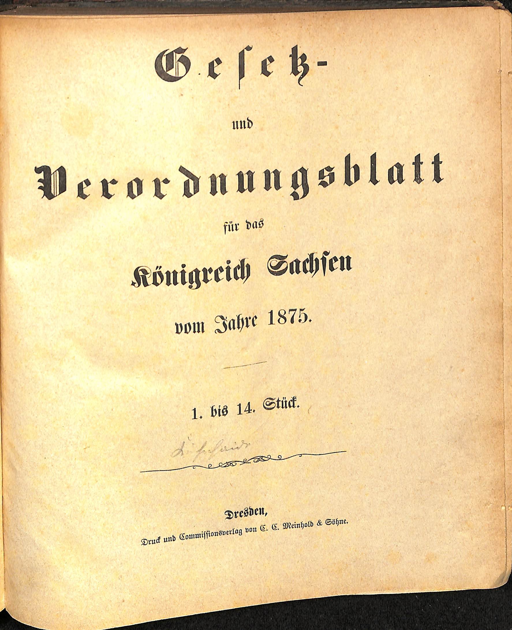 Gesetz- und Verordnungsblatt für das Königreich Sachsen vom Jahre 1875 (HEIMATWELTEN Zwönitz - Raritätensammlung Bruno Gebhardt CC BY-NC-SA)