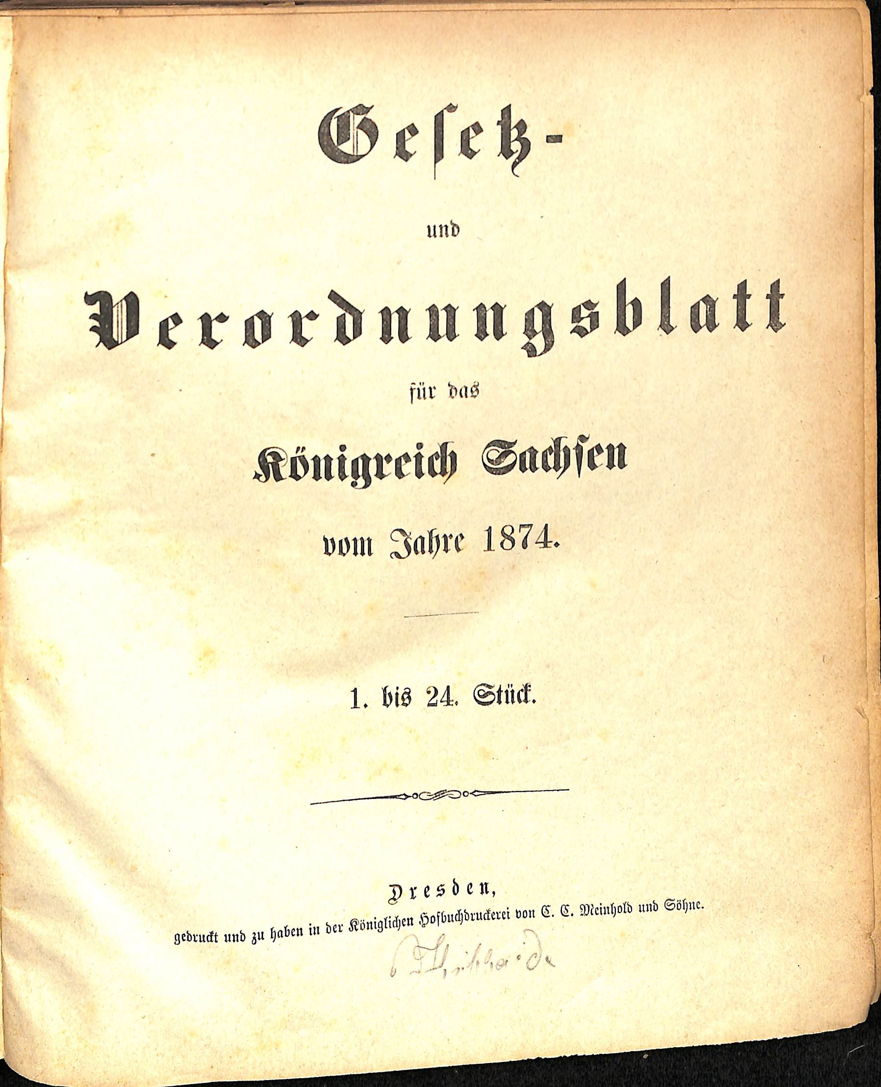 Gesetz- und Verordnungsblatt für das Königreich Sachsen vom Jahre 1874 (HEIMATWELTEN Zwönitz - Raritätensammlung Bruno Gebhardt CC BY-NC-SA)