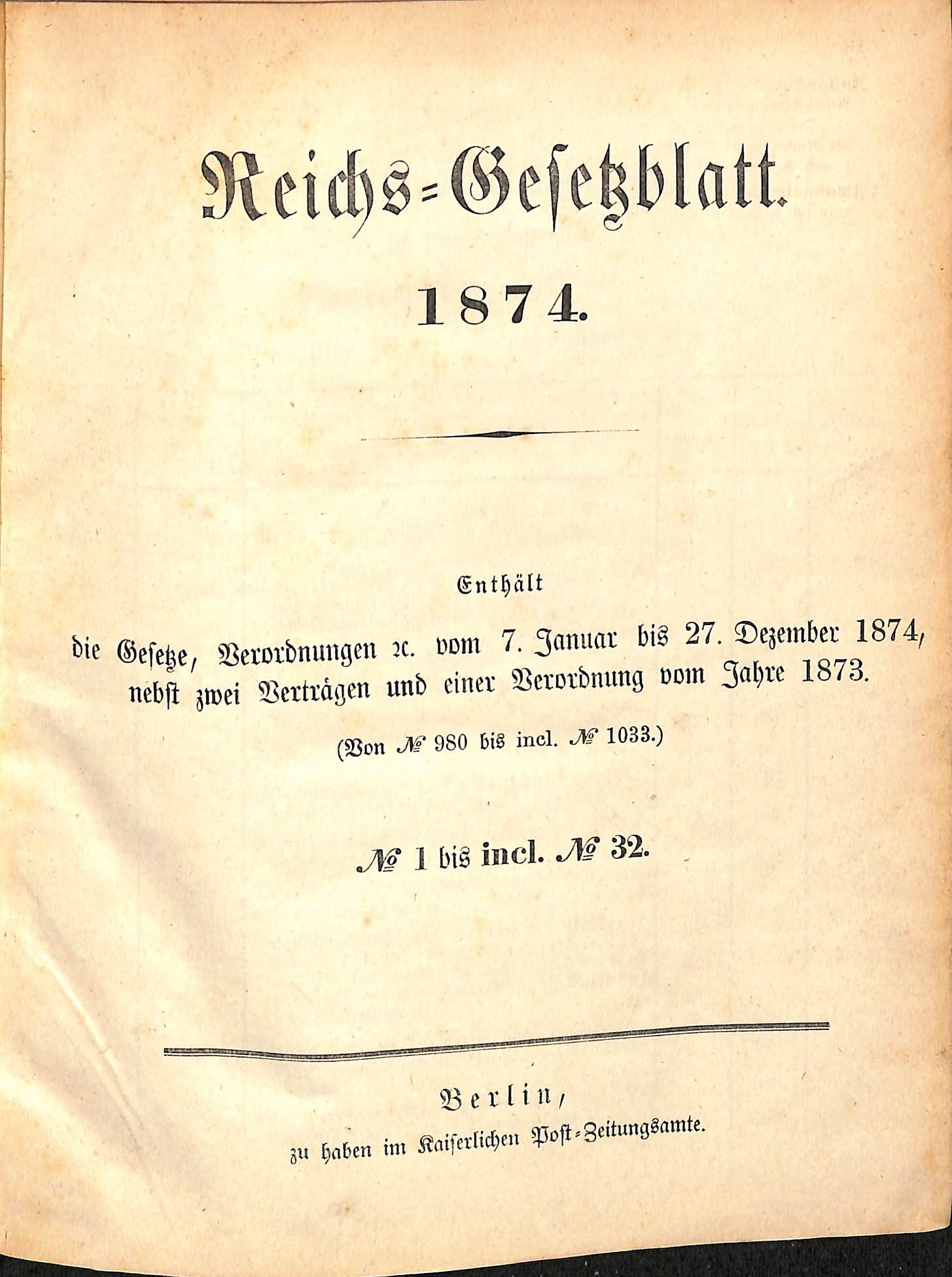 Reichs-Gesetzblatt 1874 (HEIMATWELTEN Zwönitz - Raritätensammlung Bruno Gebhardt CC BY-NC-SA)