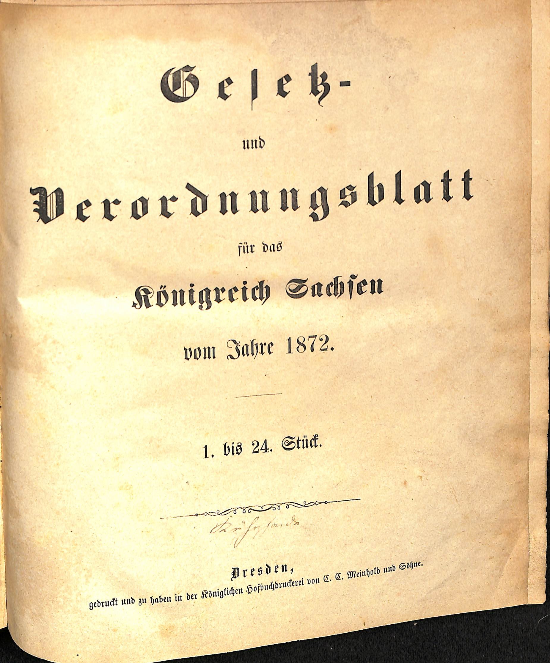 Gesetz- und Verordnungsblatt für das Königreich Sachsen vom Jahre 1872 (HEIMATWELTEN Zwönitz - Raritätensammlung Bruno Gebhardt CC BY-NC-SA)