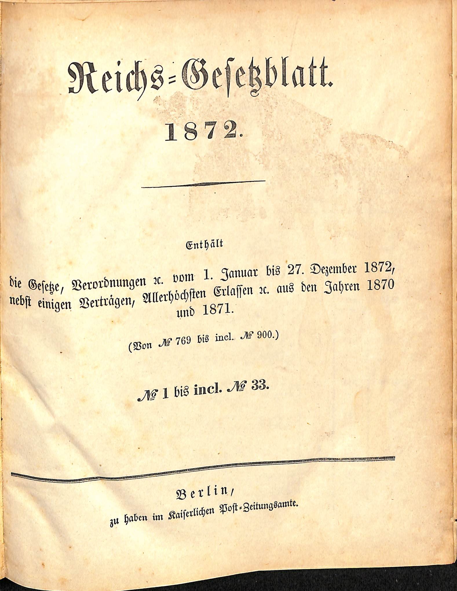 Reichs-Gesetzblatt 1872 (HEIMATWELTEN Zwönitz - Raritätensammlung Bruno Gebhardt CC BY-NC-SA)