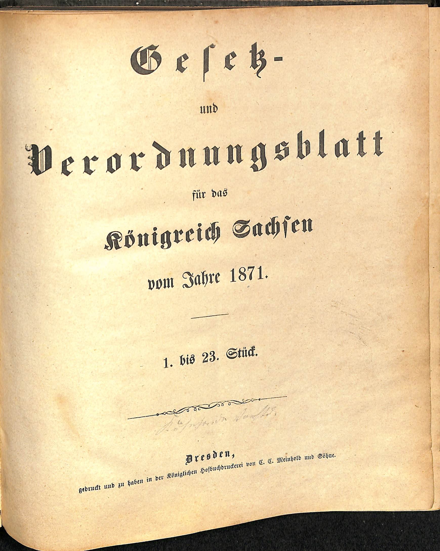 Gesetz- und Verordnungsblatt für das Königreich Sachsen vom Jahre 1871 (HEIMATWELTEN Zwönitz - Raritätensammlung Bruno Gebhardt CC BY-NC-SA)
