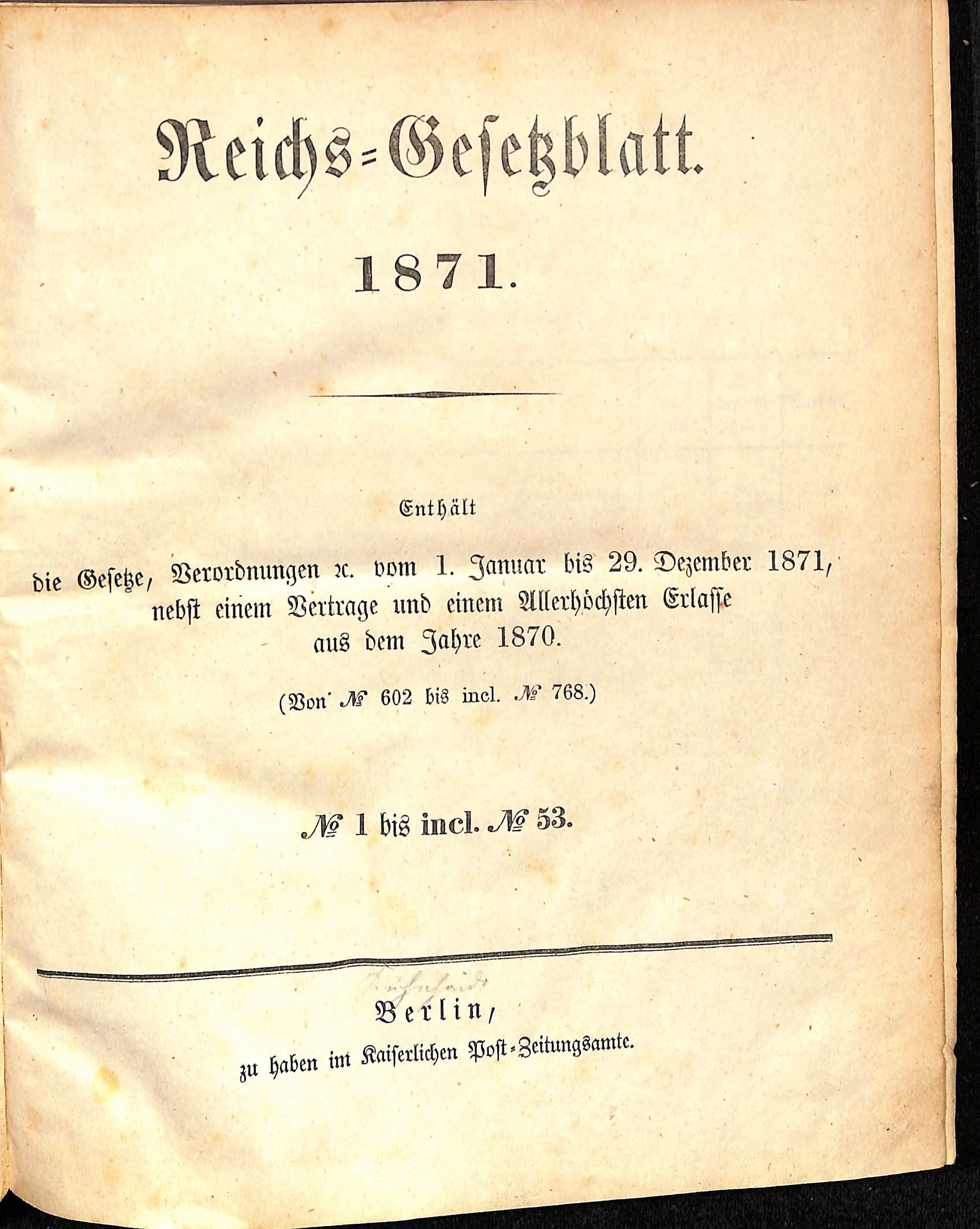 Reichs-Gesetzblatt 1871 (HEIMATWELTEN Zwönitz - Raritätensammlung Bruno Gebhardt CC BY-NC-SA)