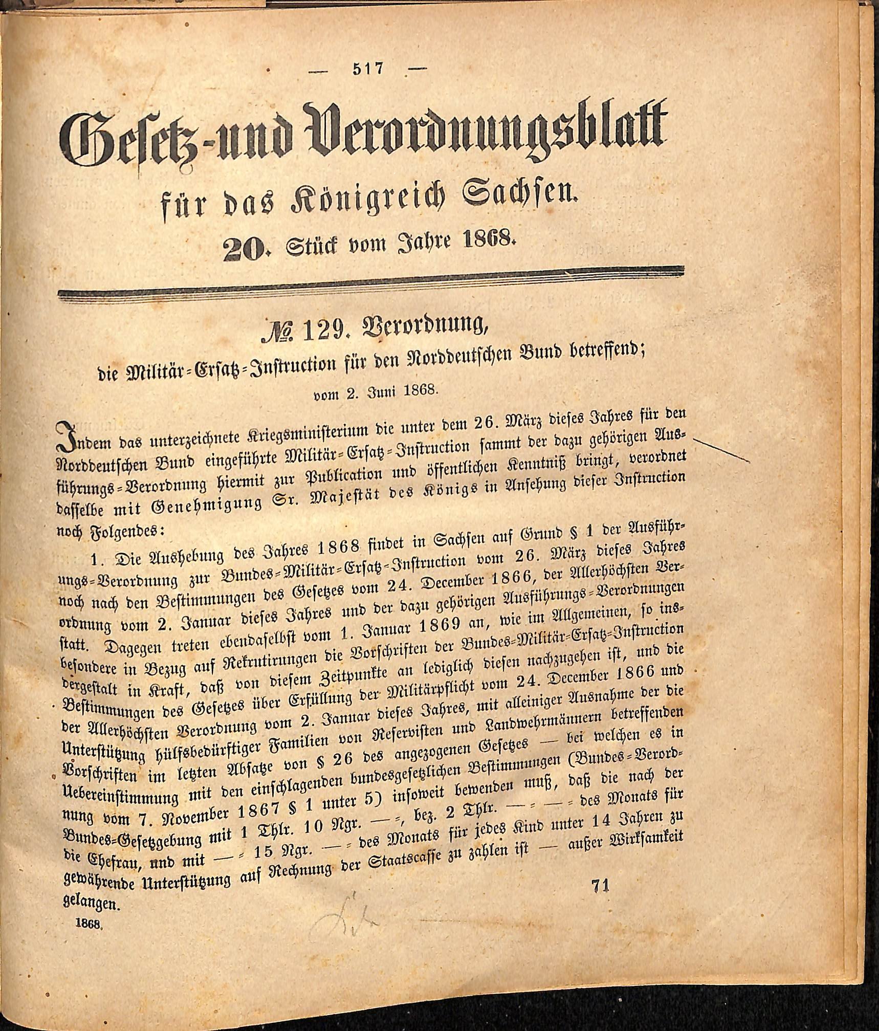 Gesetz- und Verordnungsblatt für das Königreich Sachsen 20. Stück vom Jahre 1868 (HEIMATWELTEN Zwönitz - Raritätensammlung Bruno Gebhardt CC BY-NC-SA)