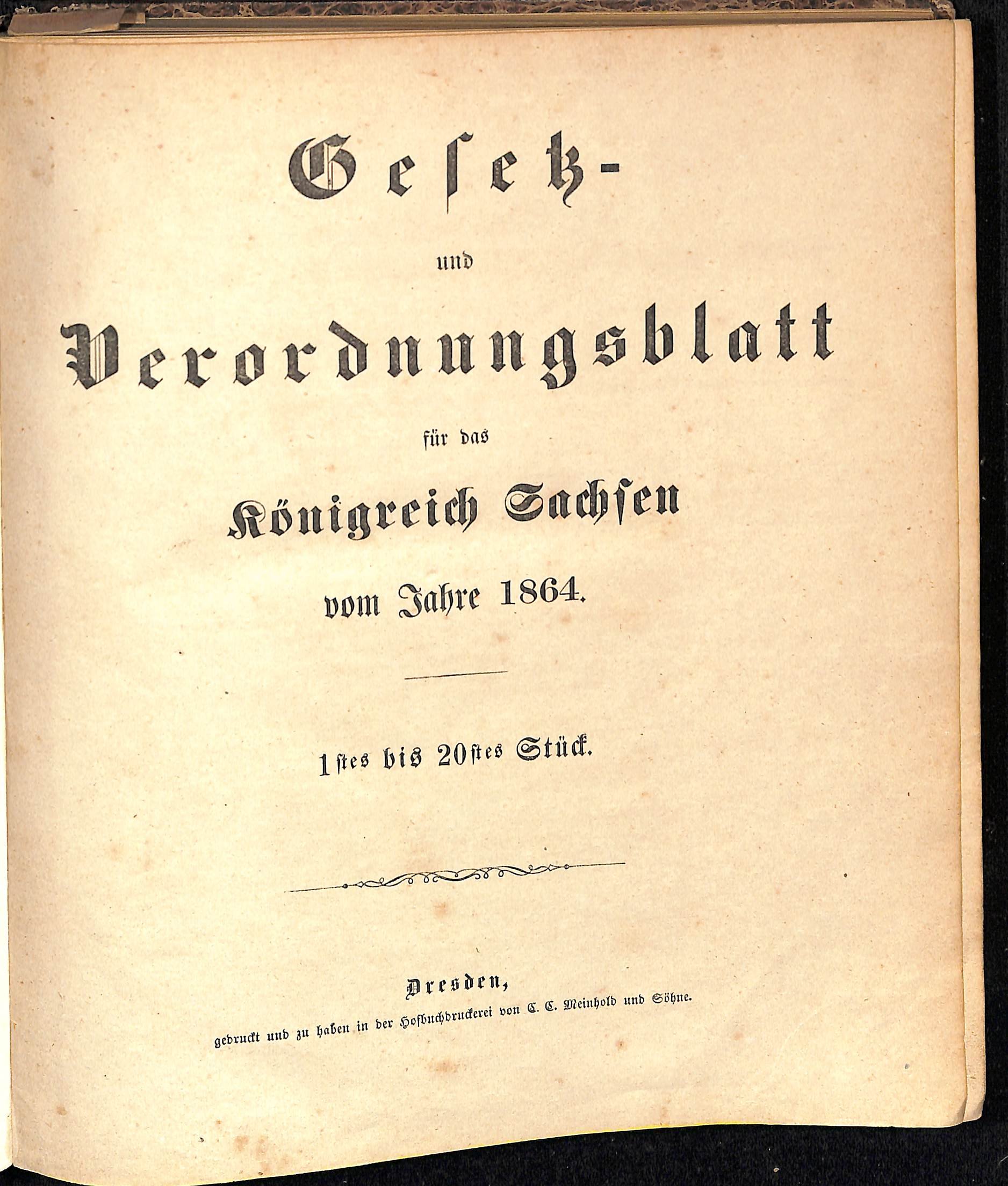 Gesetz- und Verordnungsblatt für das Königreich Sachsen vom Jahre 1864 (HEIMATWELTEN Zwönitz - Raritätensammlung Bruno Gebhardt CC BY-NC-SA)