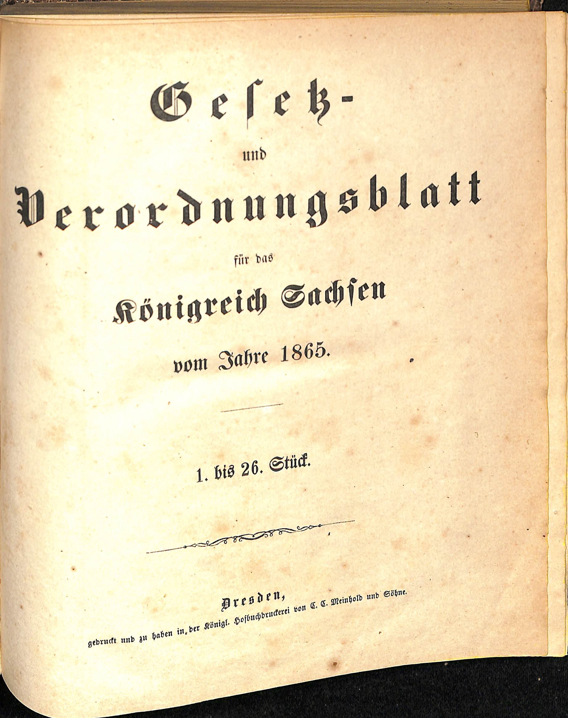 Gesetz- und Verordnungsblatt für das Königreich Sachsen vom Jahre 1865 (HEIMATWELTEN Zwönitz - Raritätensammlung Bruno Gebhardt CC BY-NC-SA)