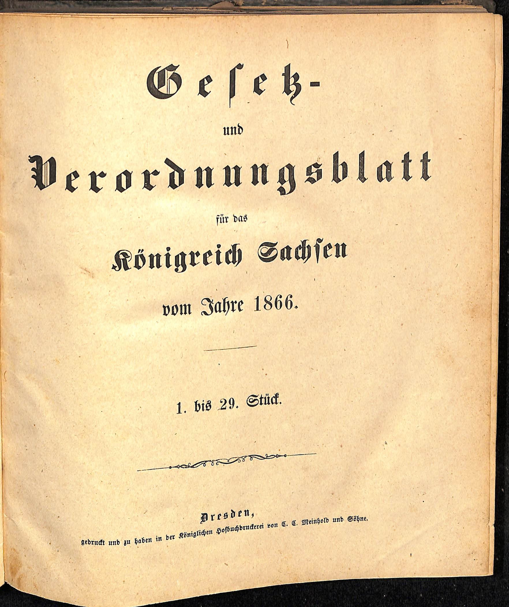 Gesetz- und Verordnungsblatt für das Königreich Sachsen vom Jahre 1866 (HEIMATWELTEN Zwönitz - Raritätensammlung Bruno Gebhardt CC BY-NC-SA)